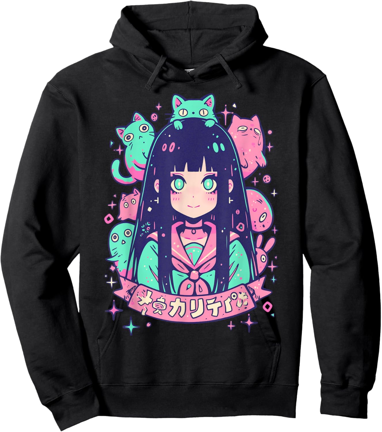 Goth Grunge Demon Anime Girl Waifu Horror Alt Aesthetic Hoodie - Hoodie | Black