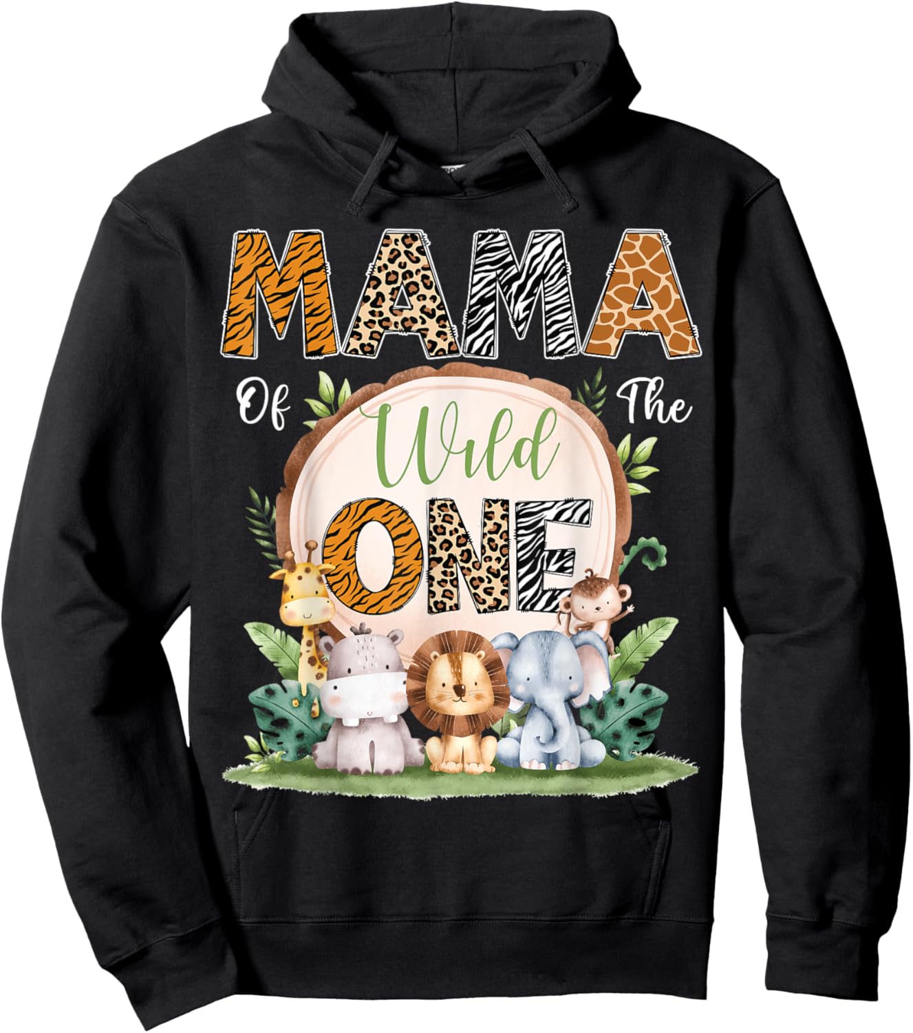 Mama Of The Wild One First Birthday Safari Woodland Hoodie - Hoodie | Black