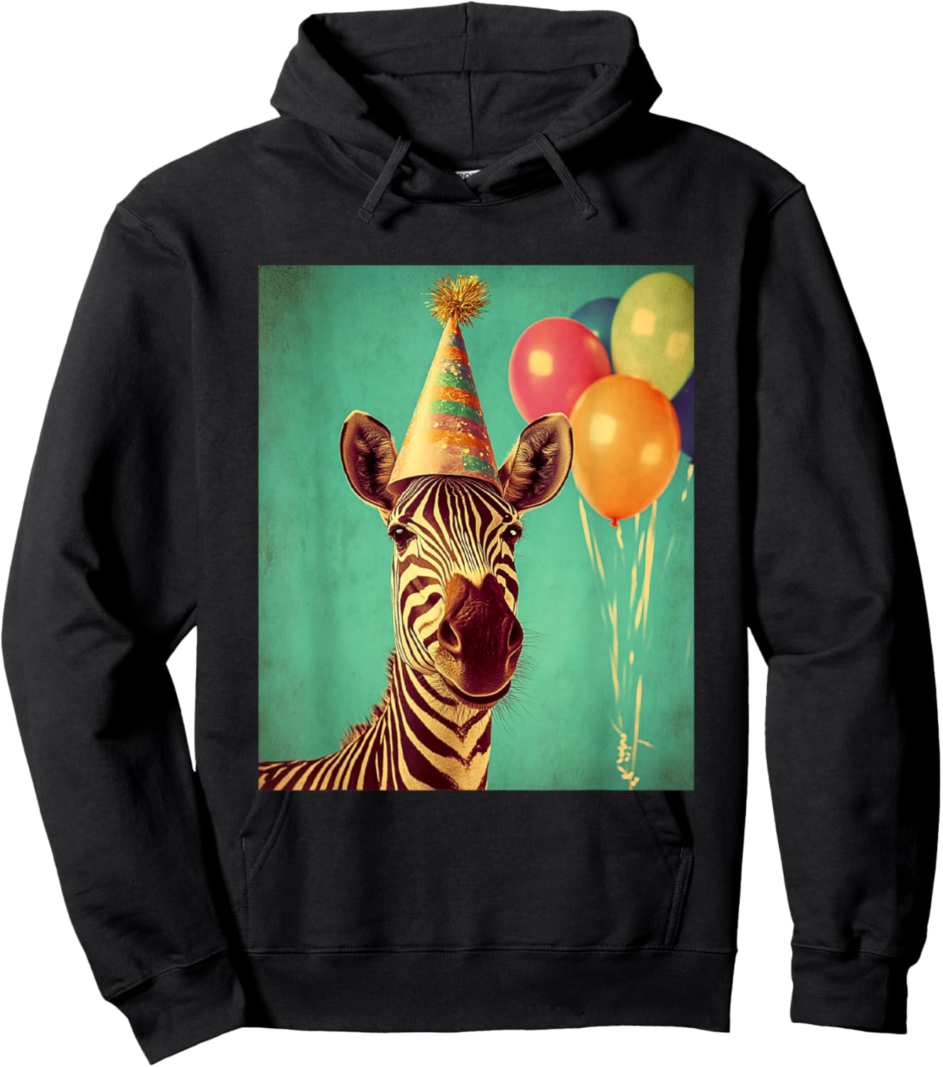 Zebra Retro Art Print Birthday Party Balloons & Party Hat Hoodie - Hoodie | Black