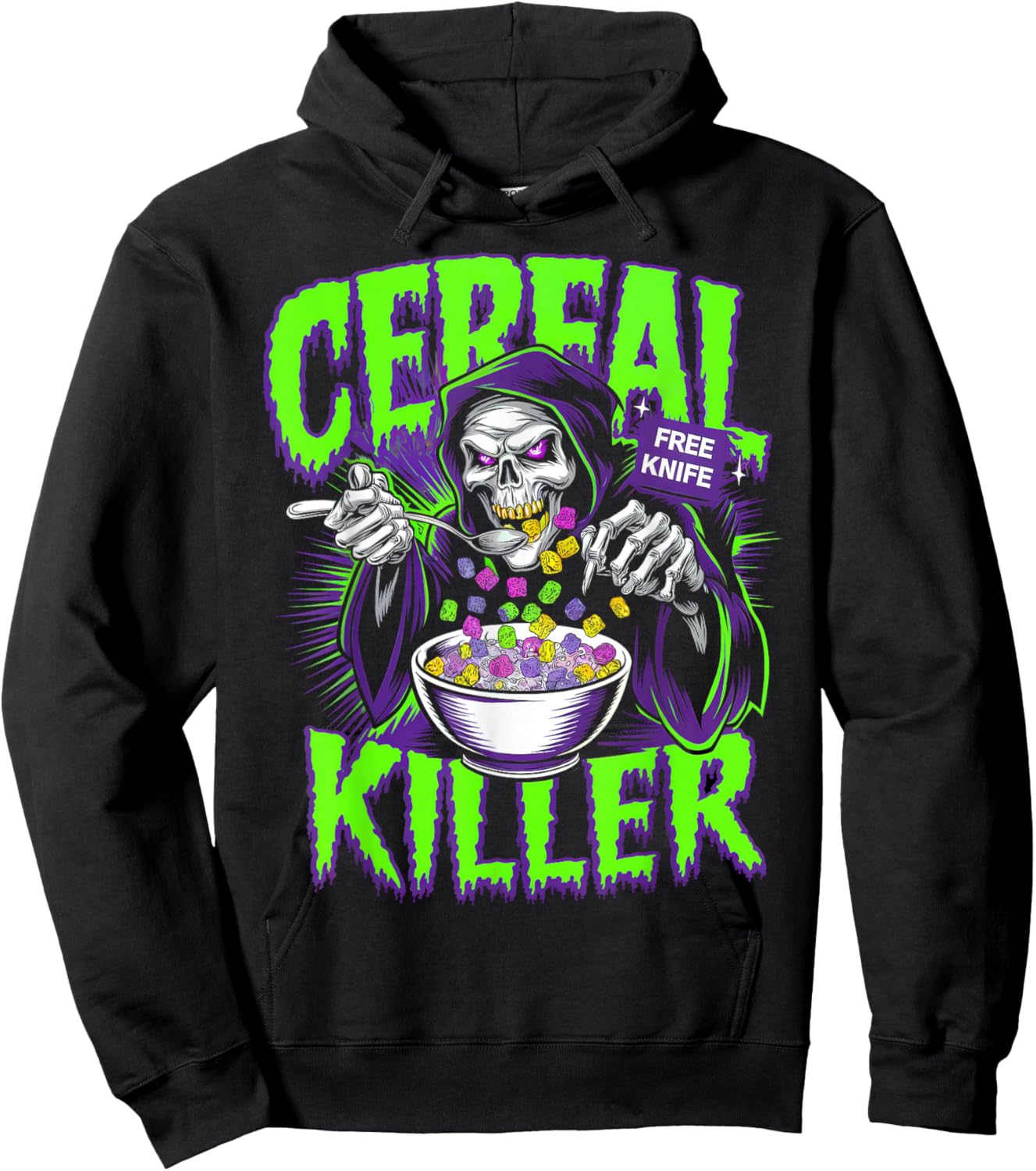 Funny Horror Movies And Cereals Lovers Apparel -Adults Cereal Killer True Crime Lover Grim Reaper Halloween Black Small Hoodie - Hoodie | Black