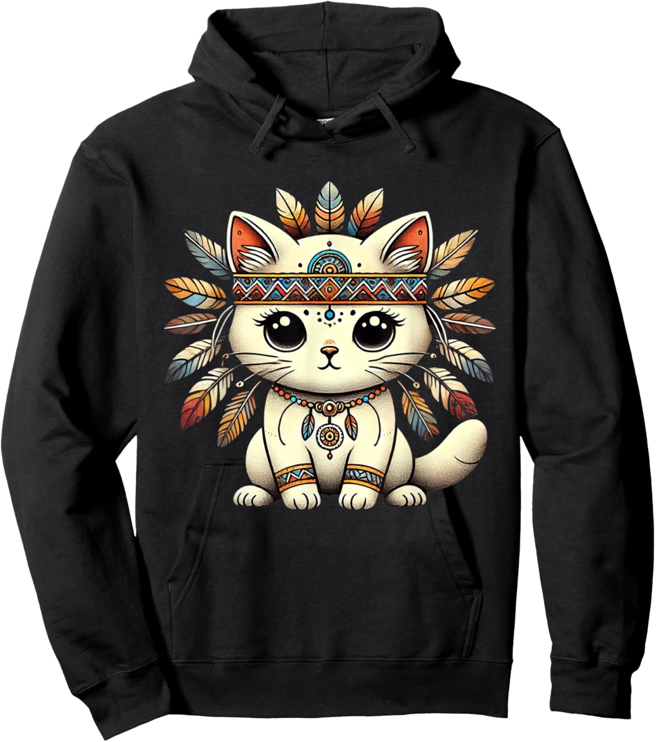 Native American Indian Cute Cat Culture and Heritage Women Kids Hoodie - Hoodie | Black