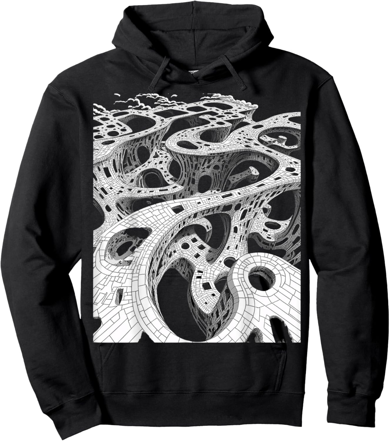 Surreal Black White Abstract Optical Illusion Hoodie - Hoodie | Black