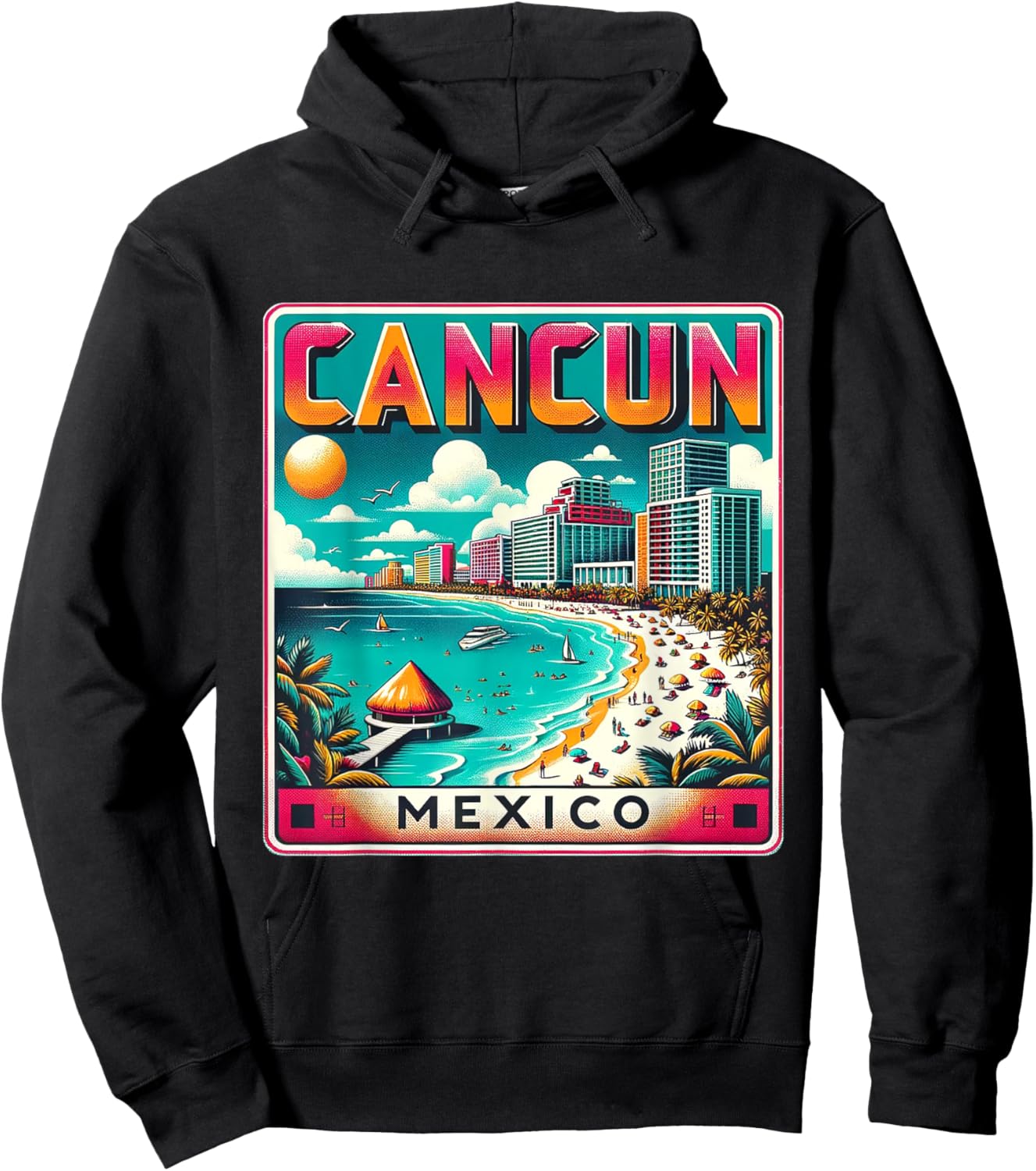 Cancun Mexico Shirt Family Trip Beach Vacation Retro City Hoodie - Hoodie | Black