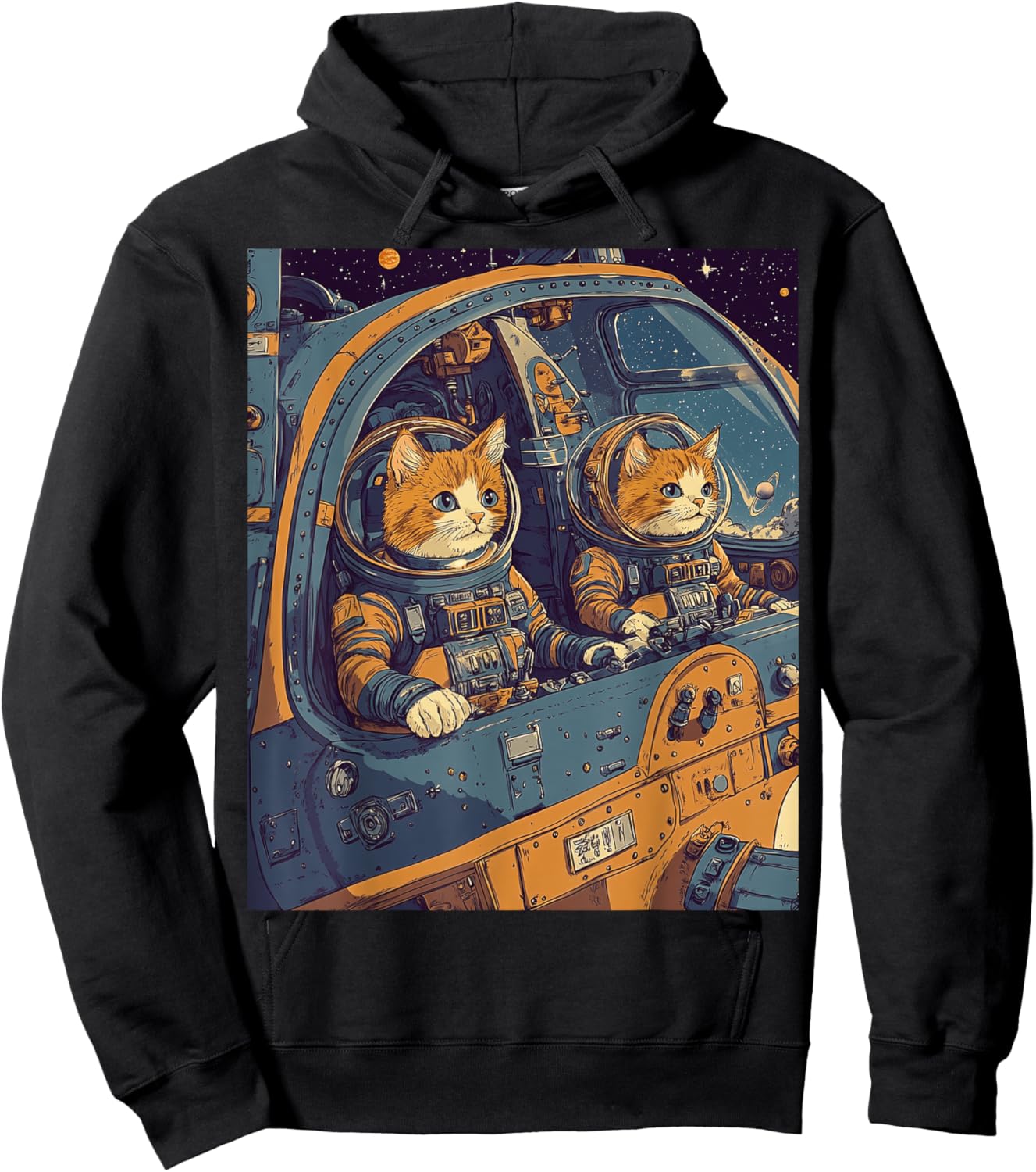 Two Cats Astronauts in Spacecraft Hoodie - Hoodie | Black