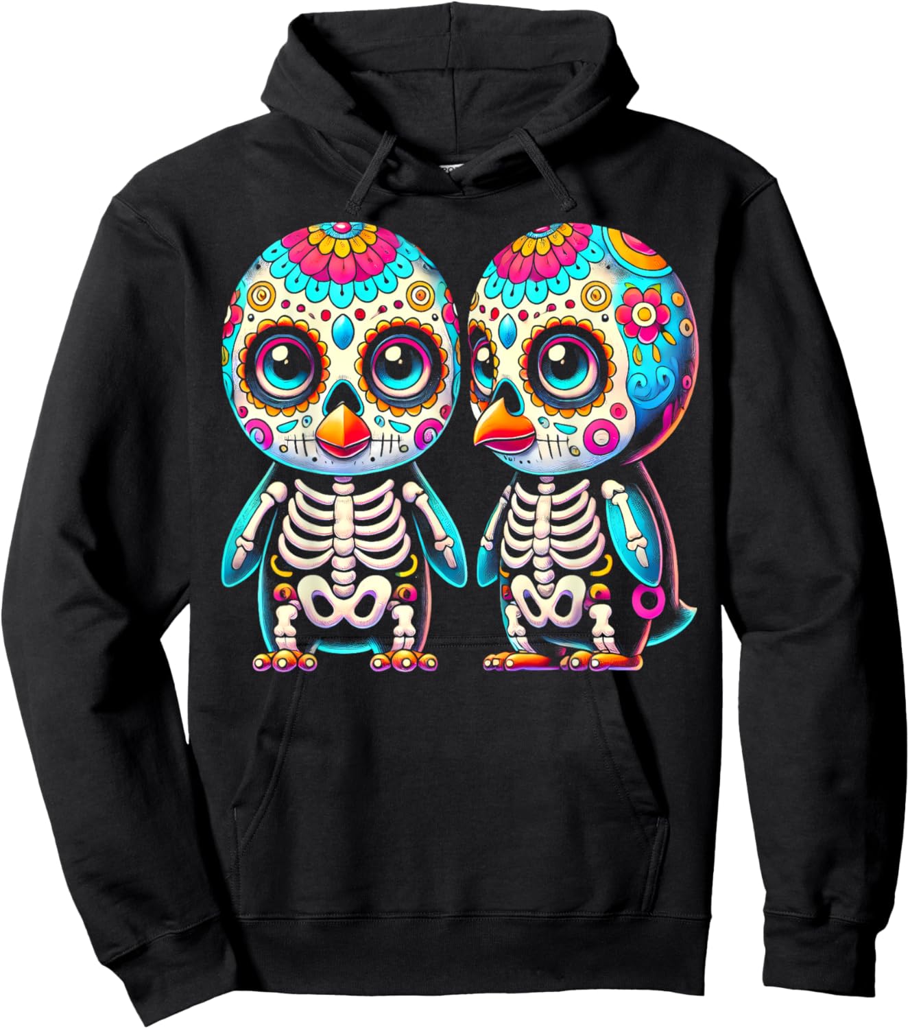 Adorable Día de Muertos Sugar Skull Penguin Day of the Dead Hoodie - Hoodie | Black