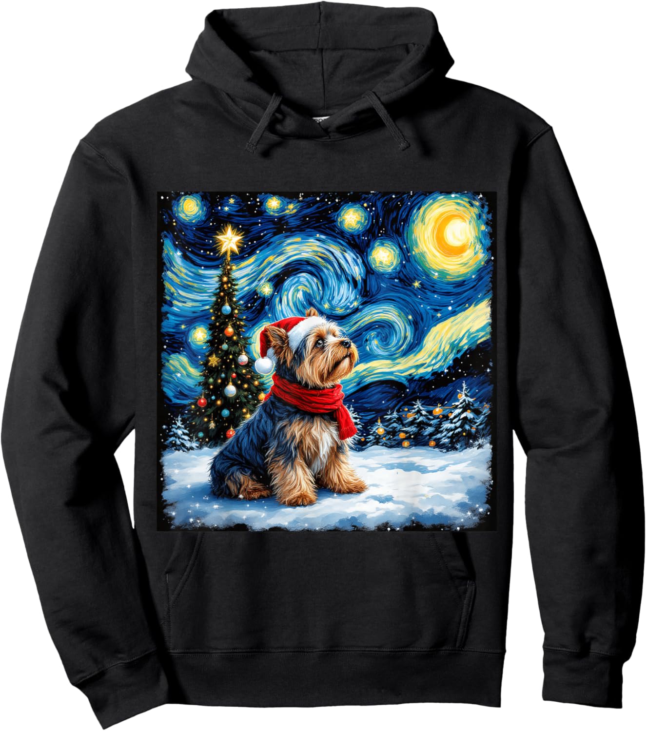 Yorkshire Terrier Starry Night Christmas Van Gogh Dog Santa Hoodie - Hoodie | Black