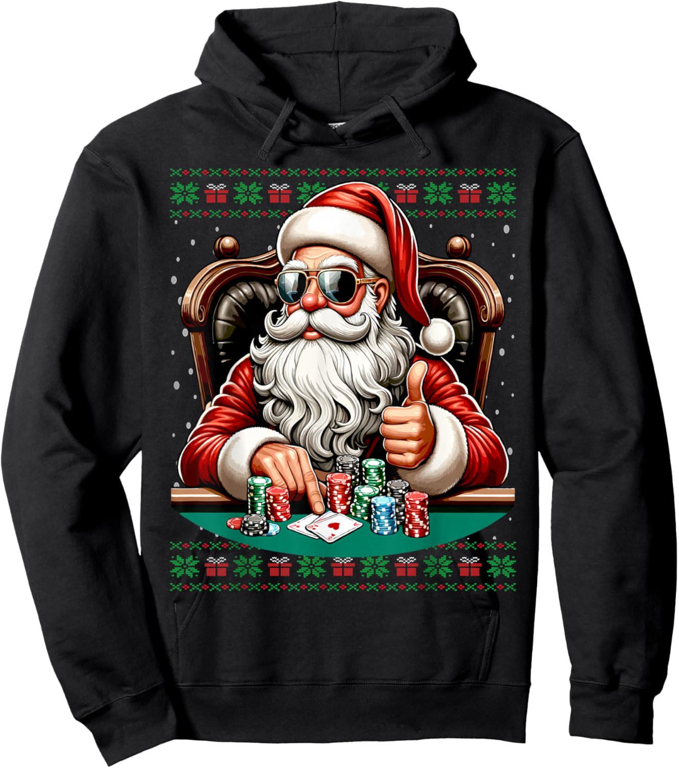 Poker Santa Poker Player Ugly Christmas Sweater Hoodie - Hoodie | Black