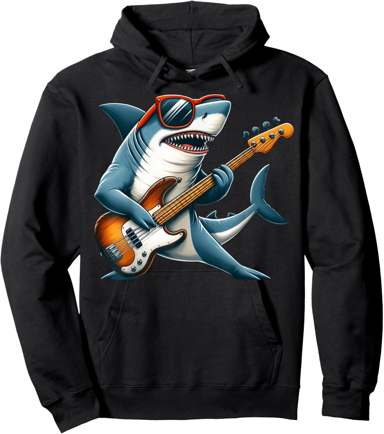 Funny Electric Guitar Lover Graphic Of A Shark Playing Bass Hoodie - Hoodie | Black