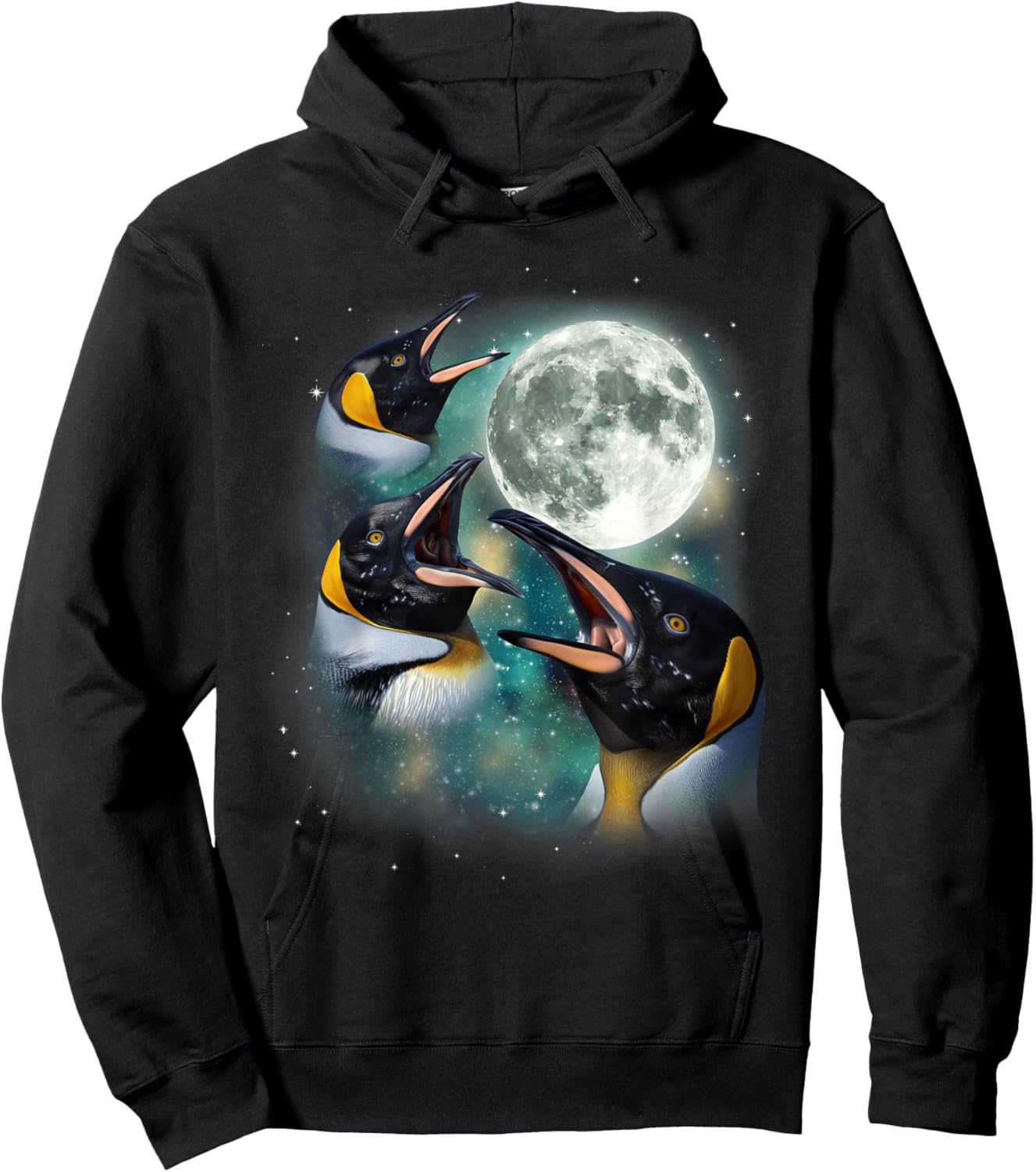 Three Penguin Moon | 3 Funny Antarctic Birds Howling Parody Hoodie - Hoodie | Black
