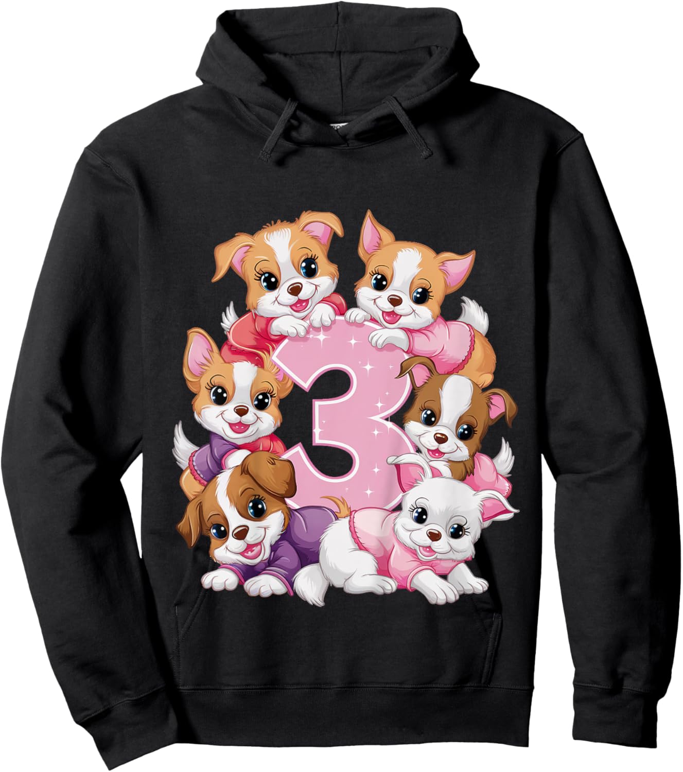 3rd Birthday Dog Birthday Shirt for Girls 3 Years Puppy Hoodie - Hoodie | Black