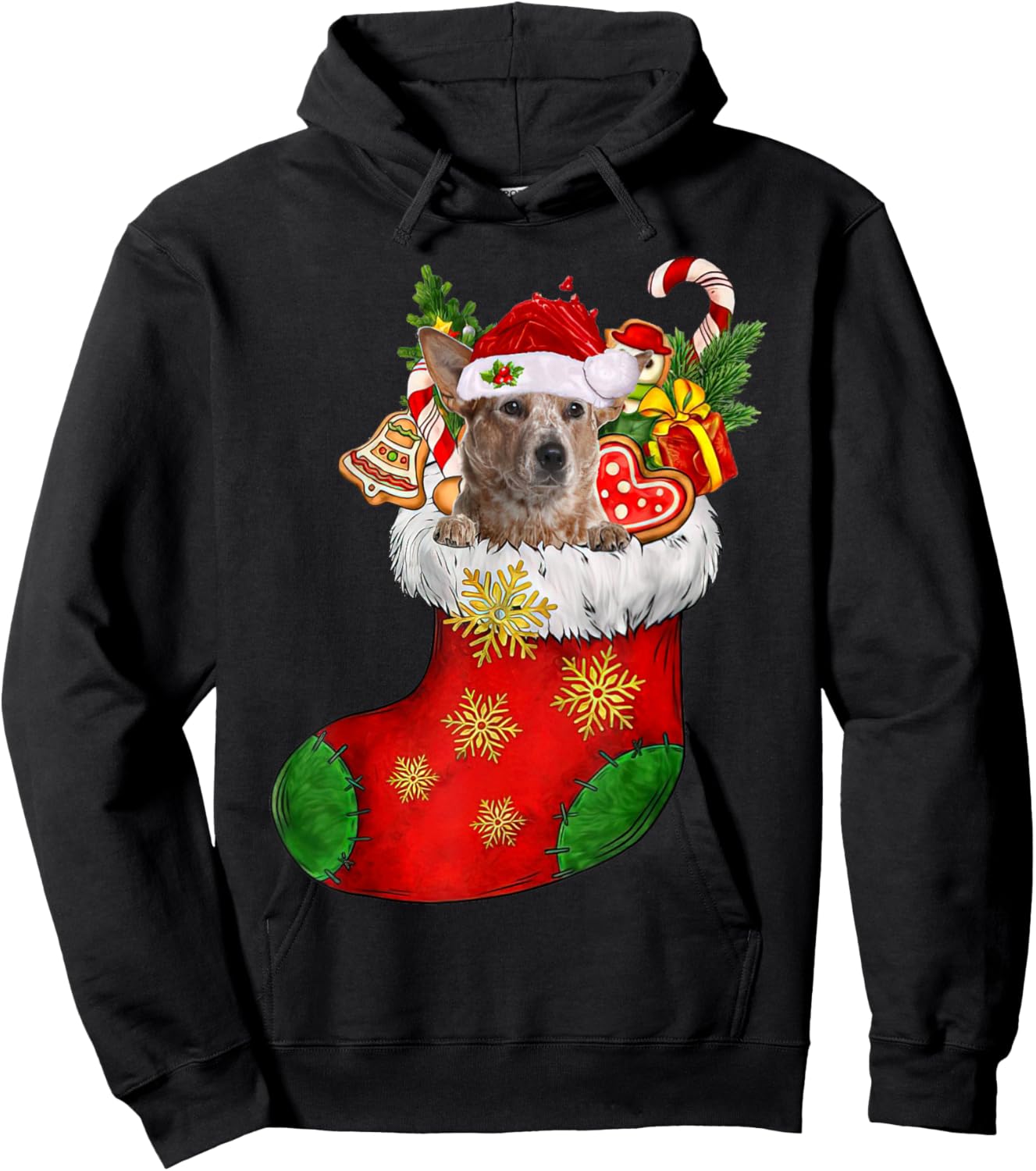 RED Heeler In Sock Christmas Santa Hat Xmas Dog Lover Women Hoodie - Hoodie | Black