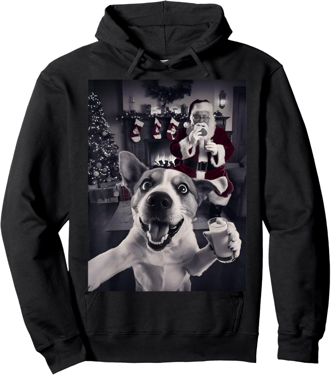 Funny Cat Selfie With Santa Christmas Hoodie - Hoodie | Black