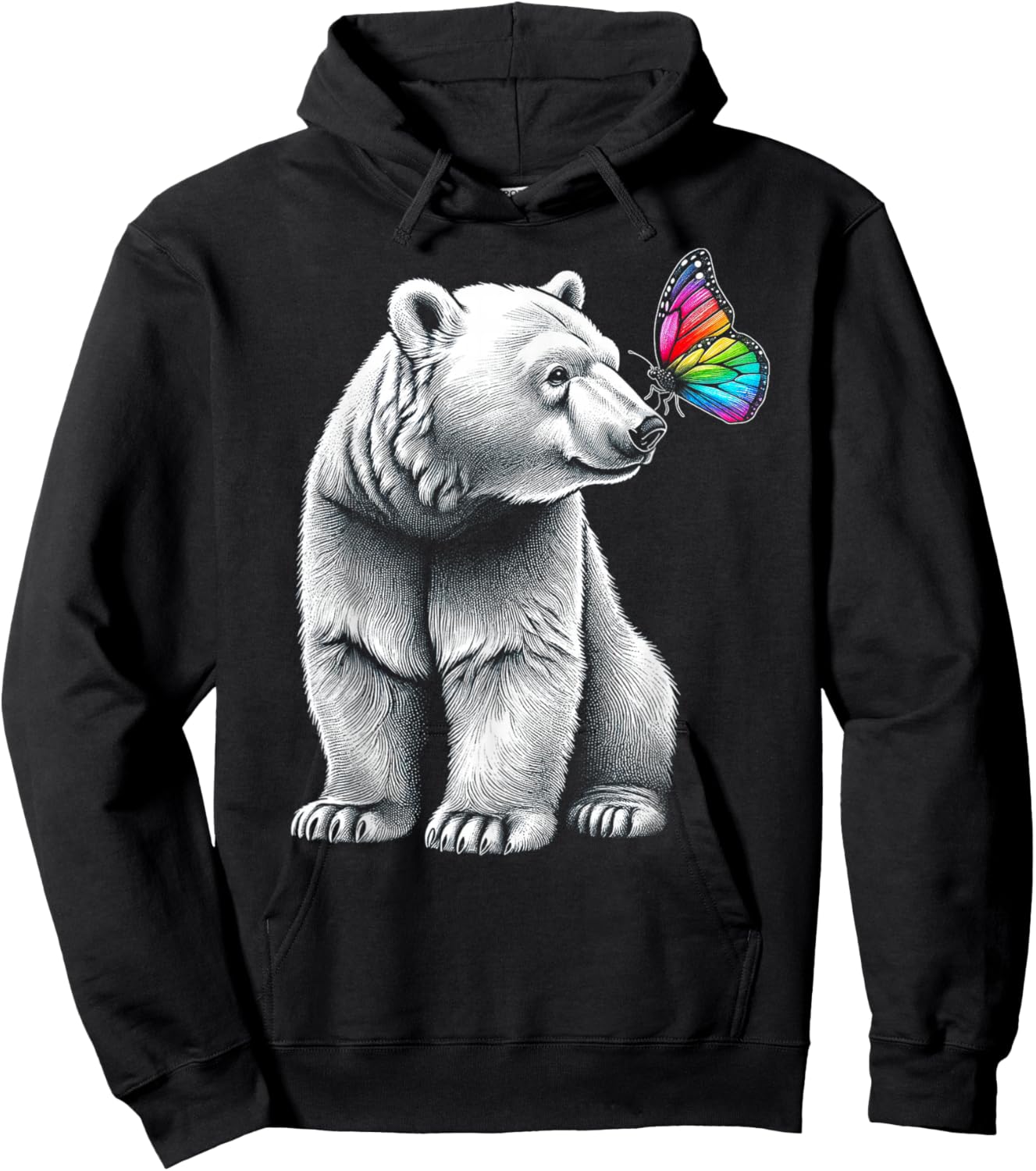 Bear Baby Wildlife Colorful Butterfly Grizzly Bear Artwork Hoodie - Hoodie | Black