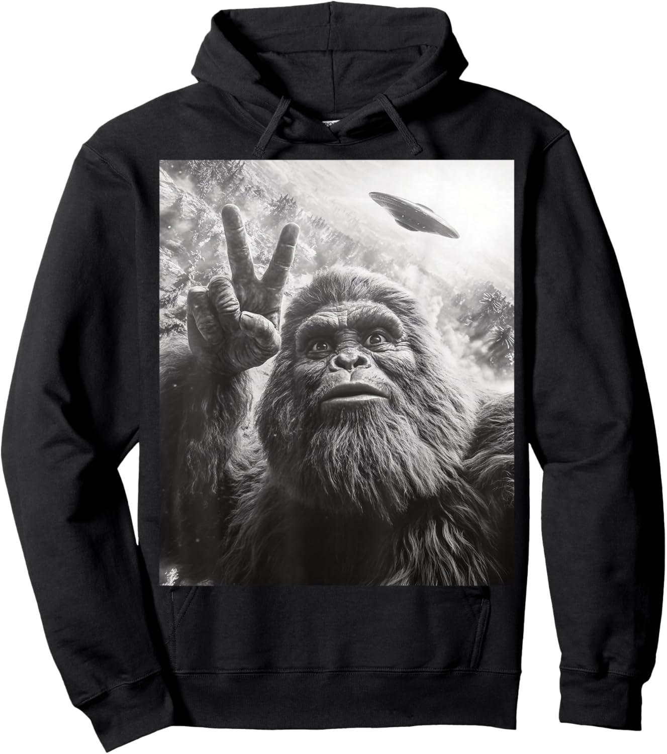 Funny Bigfoot Selfie Sasquatch UFO Hoodie - Hoodie | Black