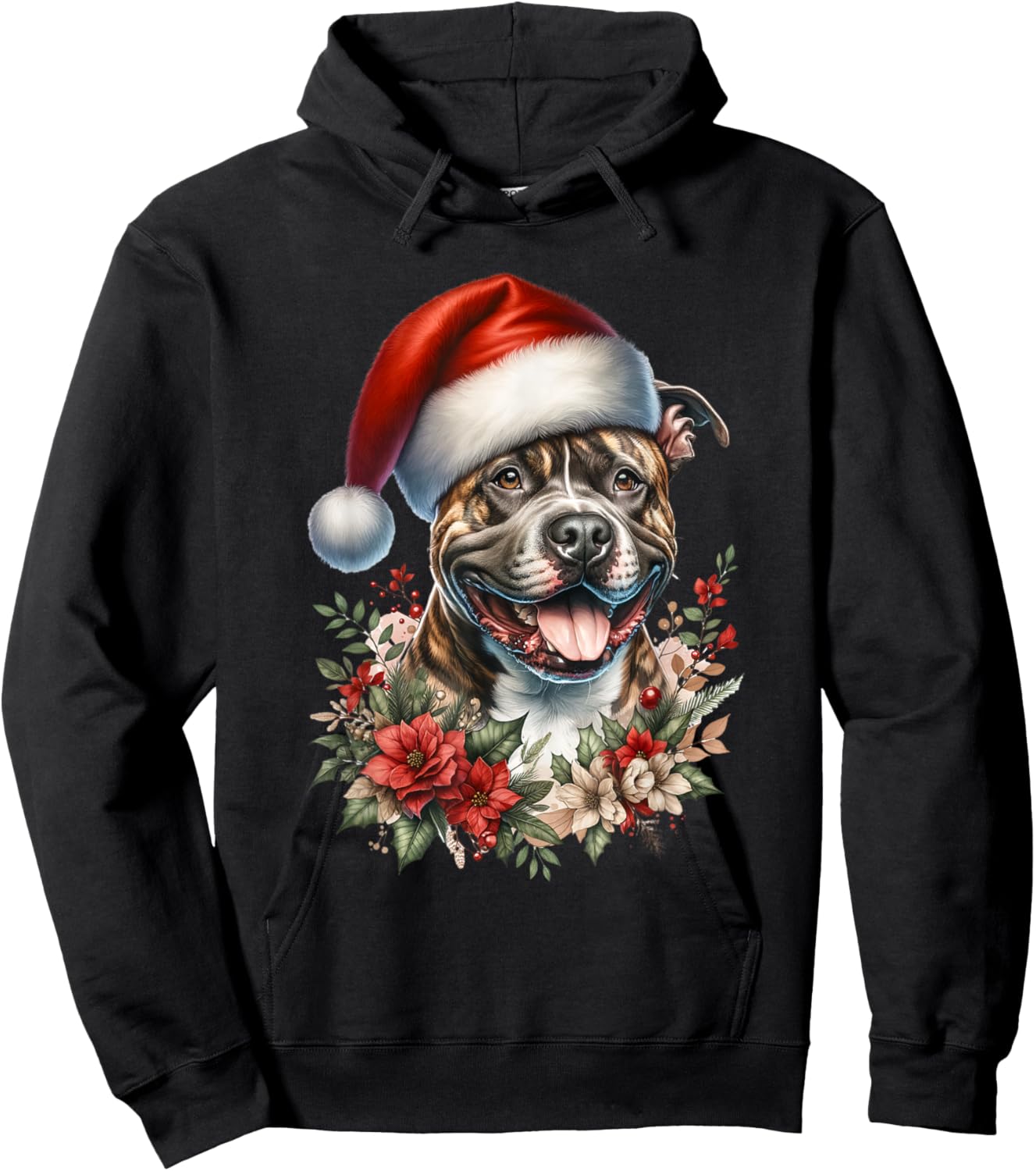 Christmas Brindle Pitbull Pit Dog Bully Watercolor Artwork Hoodie - Hoodie | Black