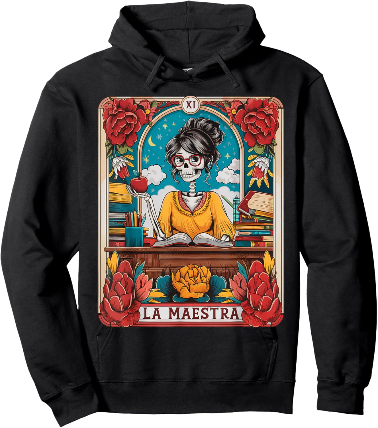 La Maestra Tarot Card Funny Spanish Teacher Mexican Skeleton Hoodie - Hoodie | Black