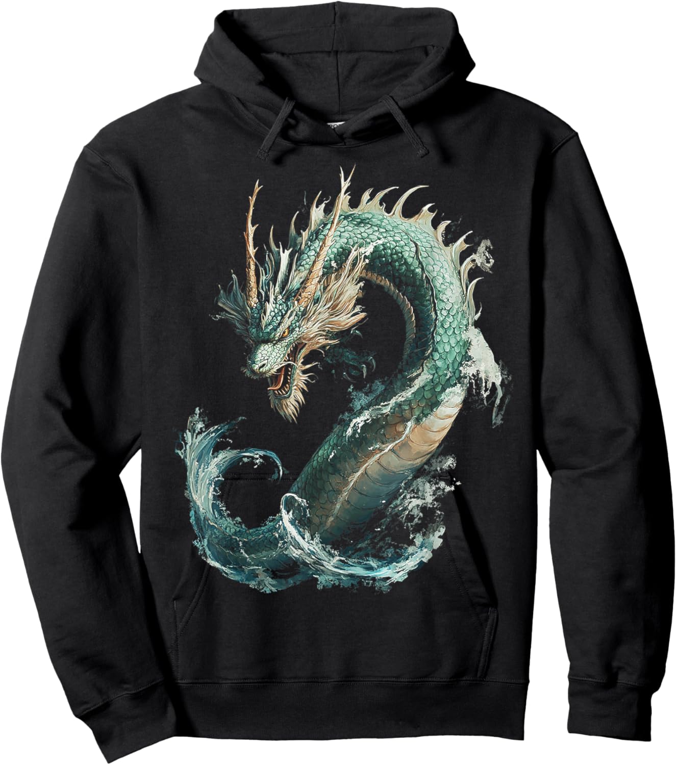 Sea Dragon Motif Mythical Illustration Sea Dragon Hoodie - Hoodie | Black