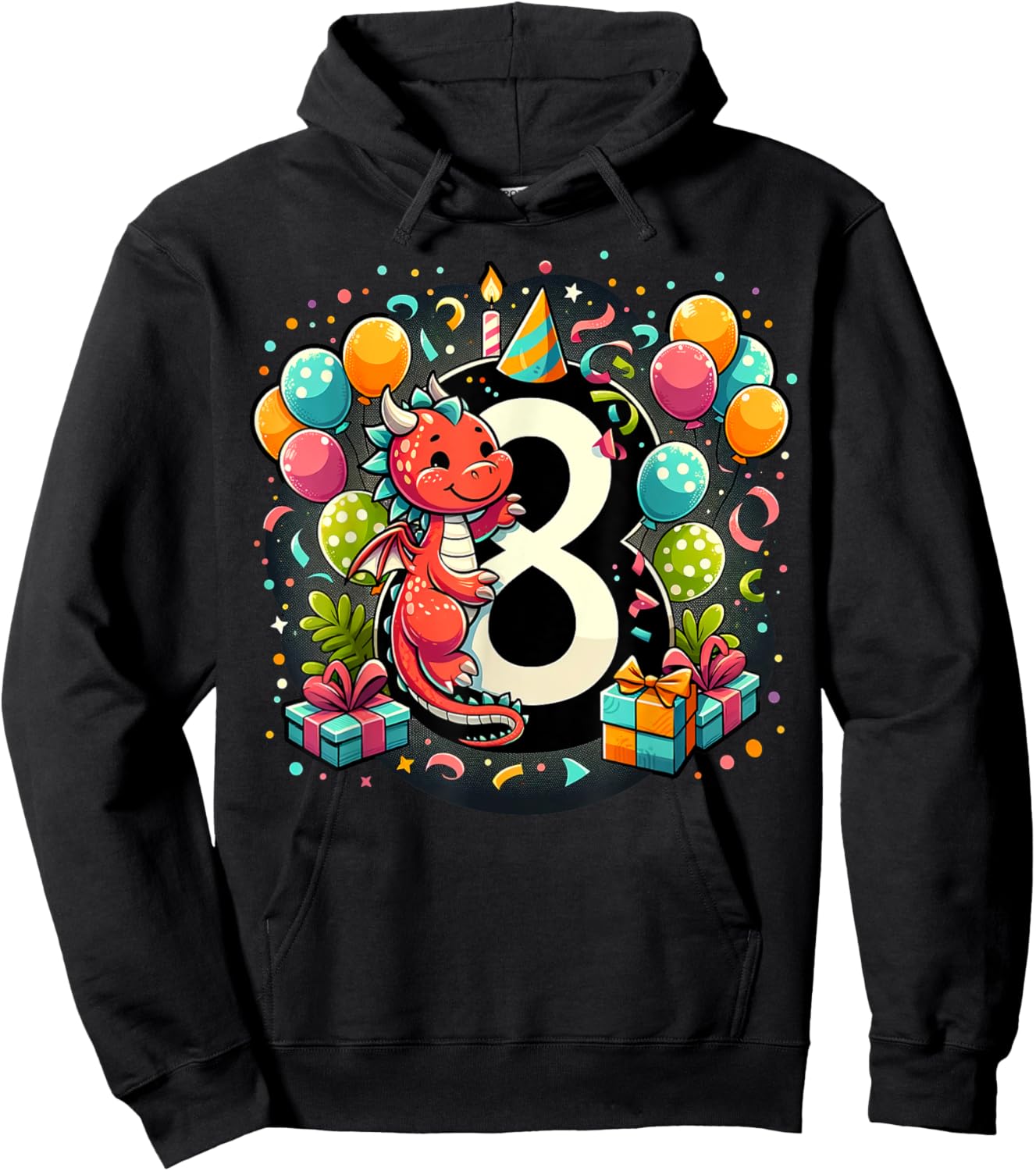 Bday eighth Boys, Girls, Kids age eight 8th birthday Dragon Hoodie - Hoodie | Black