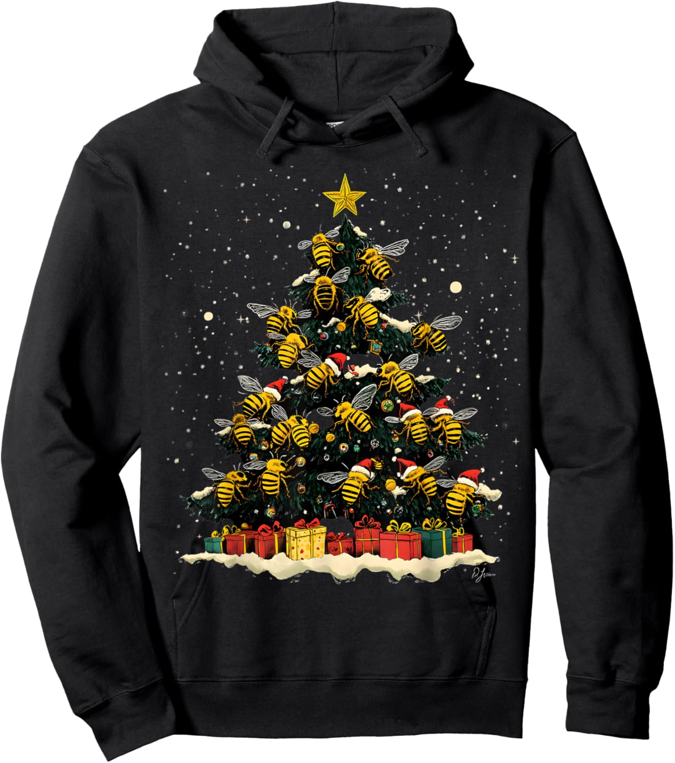 Bee Christmas Tree Ornament Decor Xmas Hoodie - Hoodie | Black