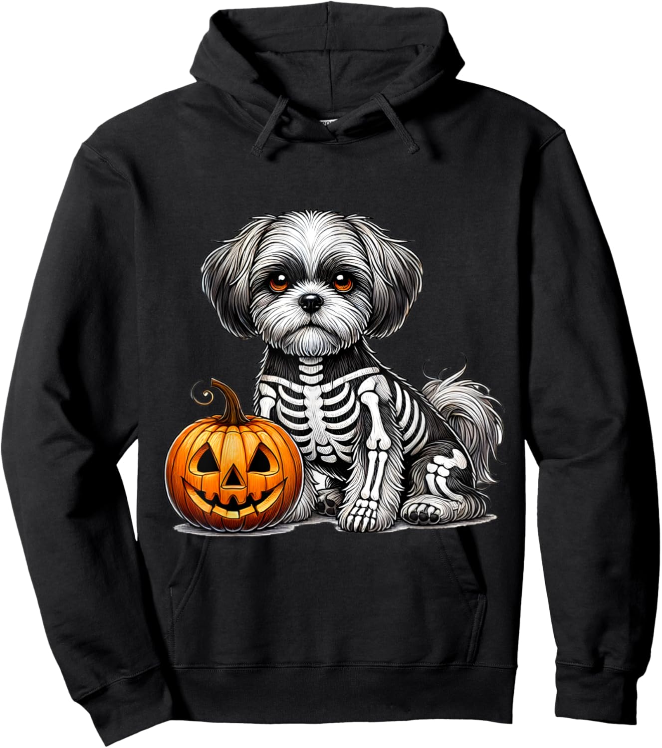 Shih Tzu Skeleton Jack O Lantern Funny Dog Halloween Hoodie - Hoodie | Black