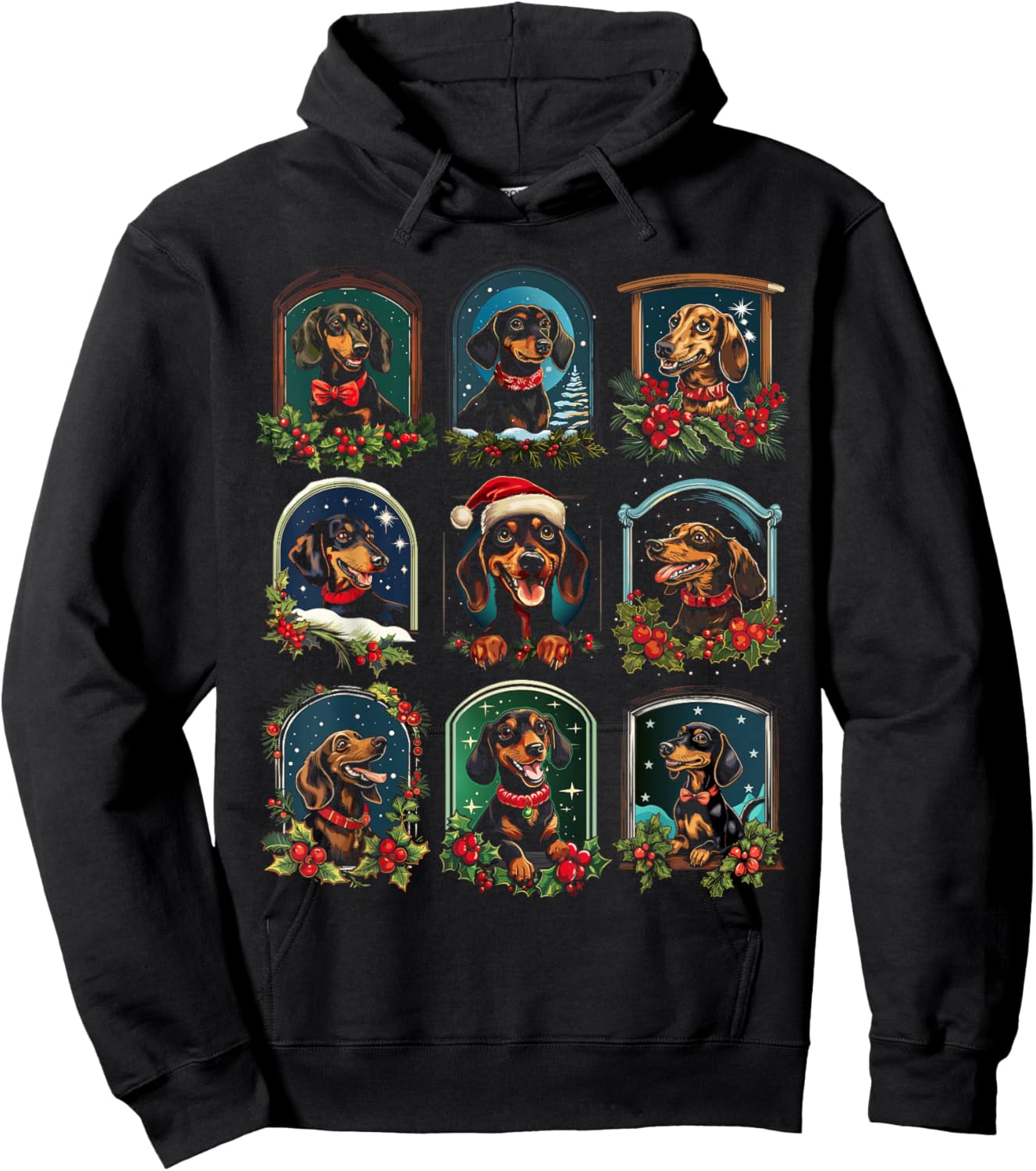 Vintage Christmas Dachshund Hoodie - Hoodie | Black