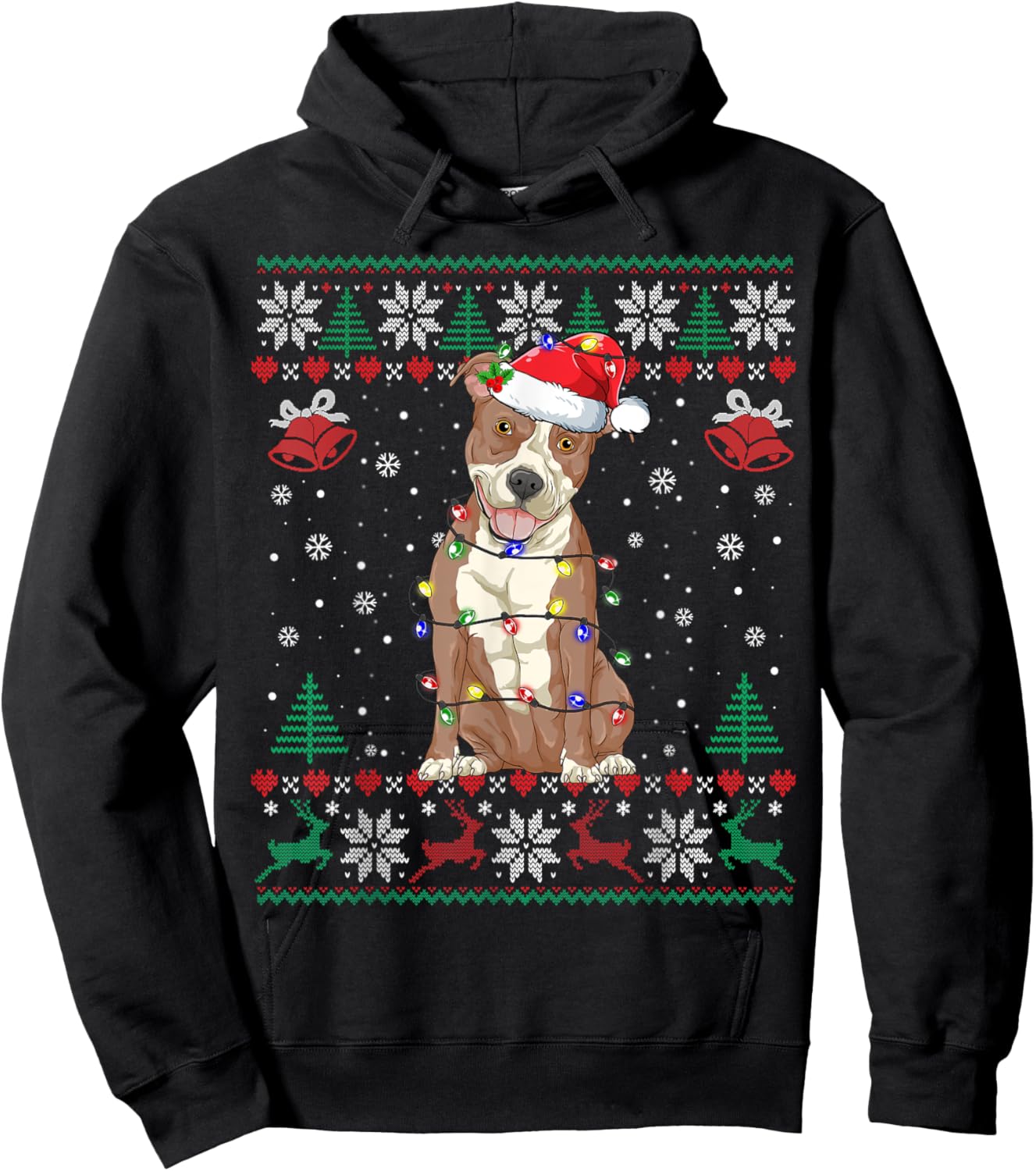 Pitbull Christmas Ugly Sweater Funny Dog Lover Xmas Women Girls Kids Hoodie - Hoodie | Black