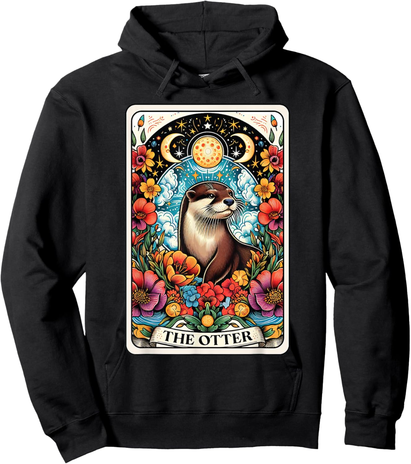 Catumet Otter -Adults Otter Tarot Black Short Sleeve Classic Fit Polyester 100% Cotton Blend Modern Classic Animals Cartoon Small Hoodie - Hoodie | Black