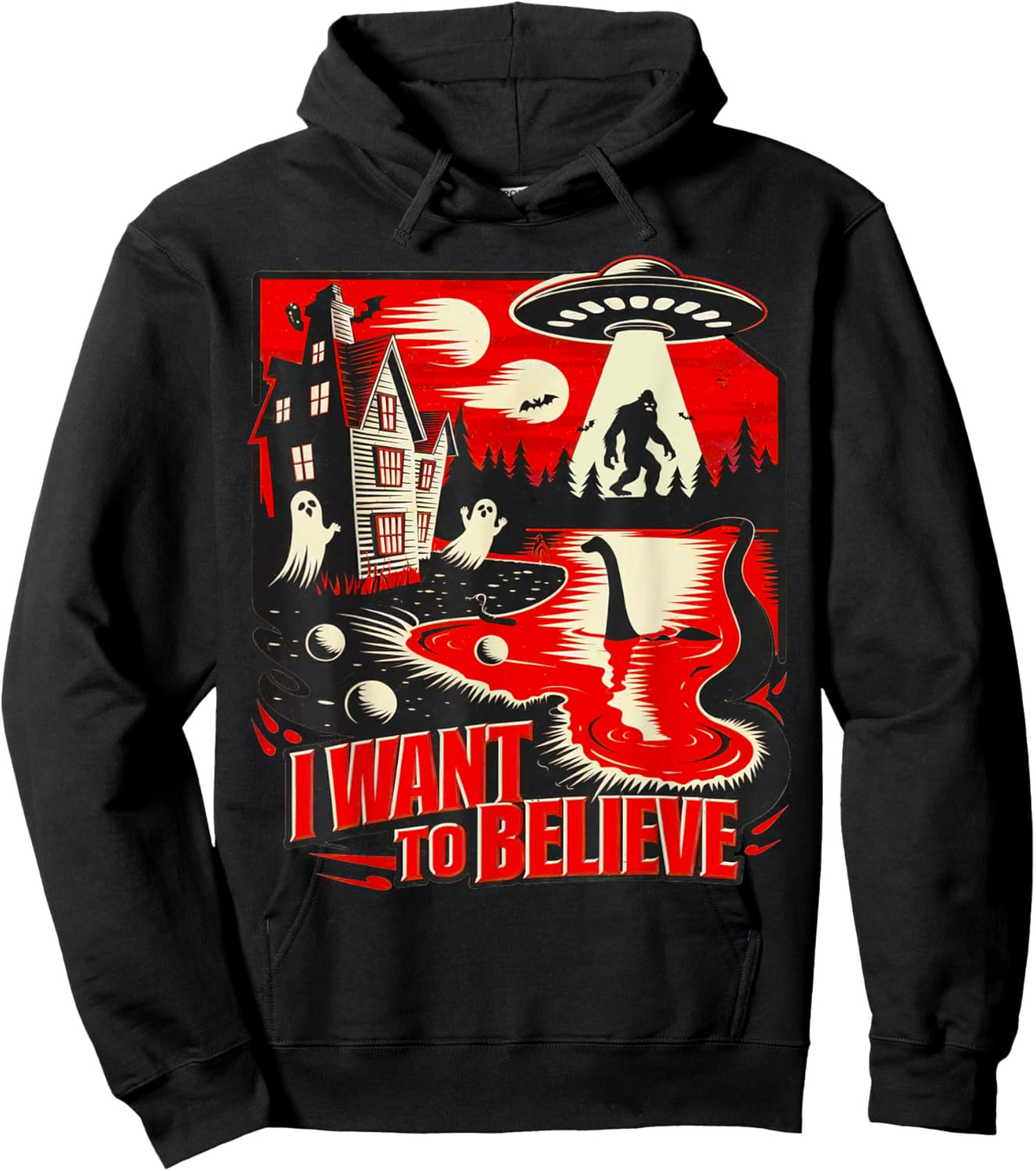 I want to believe UFO Loch Ness Ghost Hoodie - Hoodie | Black
