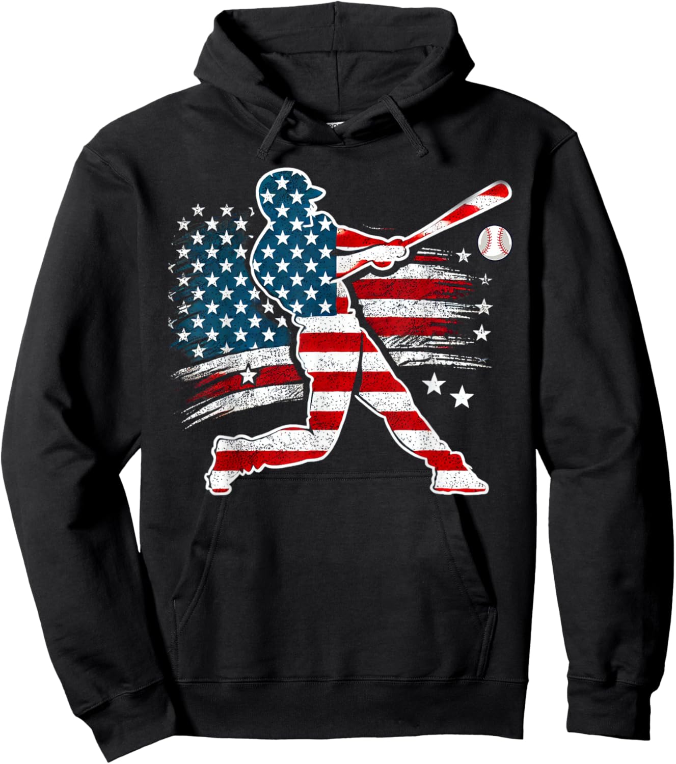 American Baseball Batter With United States Flag USA Retro Hoodie - Hoodie | Black