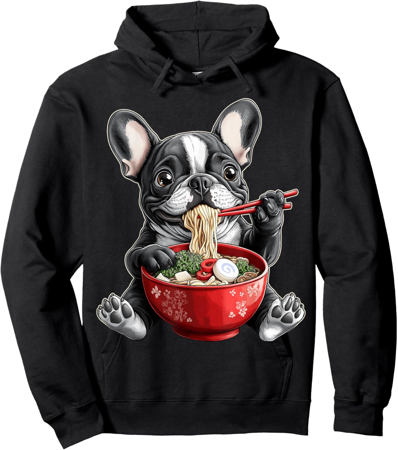 French Bulldog Frenchie Dog Ramen Japanese Noodles Hoodie - Hoodie | Black
