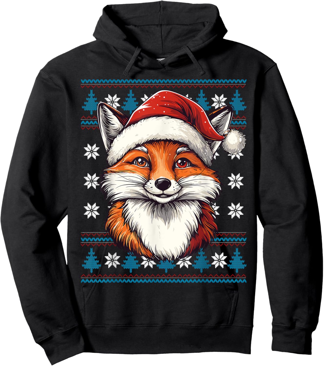 Foxes Santa Hat Ugly Christmas Sweater Foxes Lovers Holiday Hoodie - Hoodie | Black