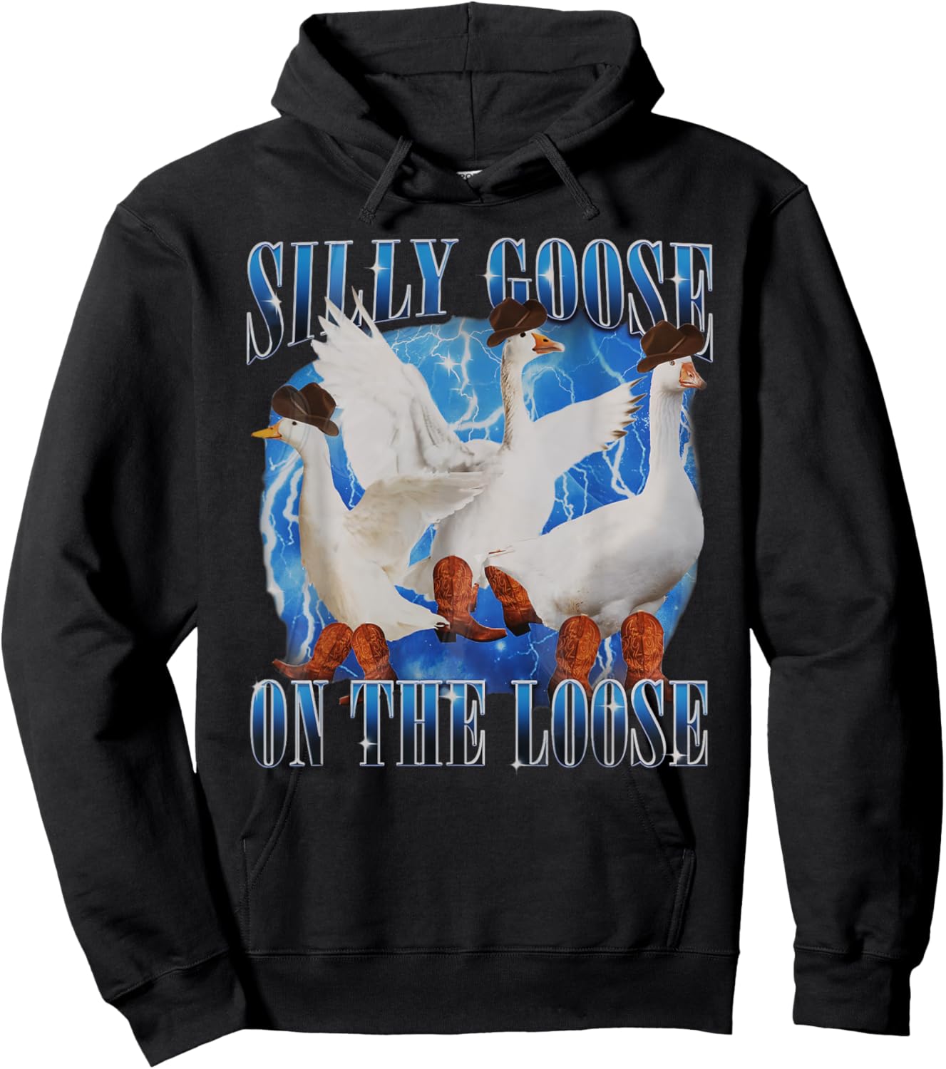 Western Goose Cowboy Silly Goose On The Loose Funny Men Hoodie - Hoodie | Black