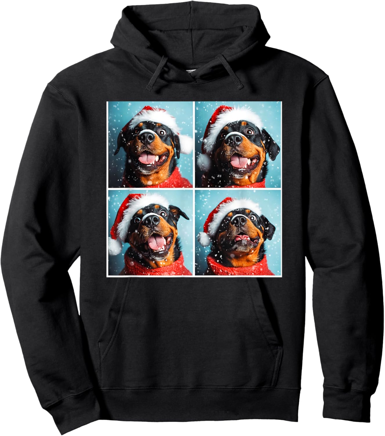 Rottweiler With Santa Hat Snowy Christmas Rottie Hoodie - Hoodie | Black