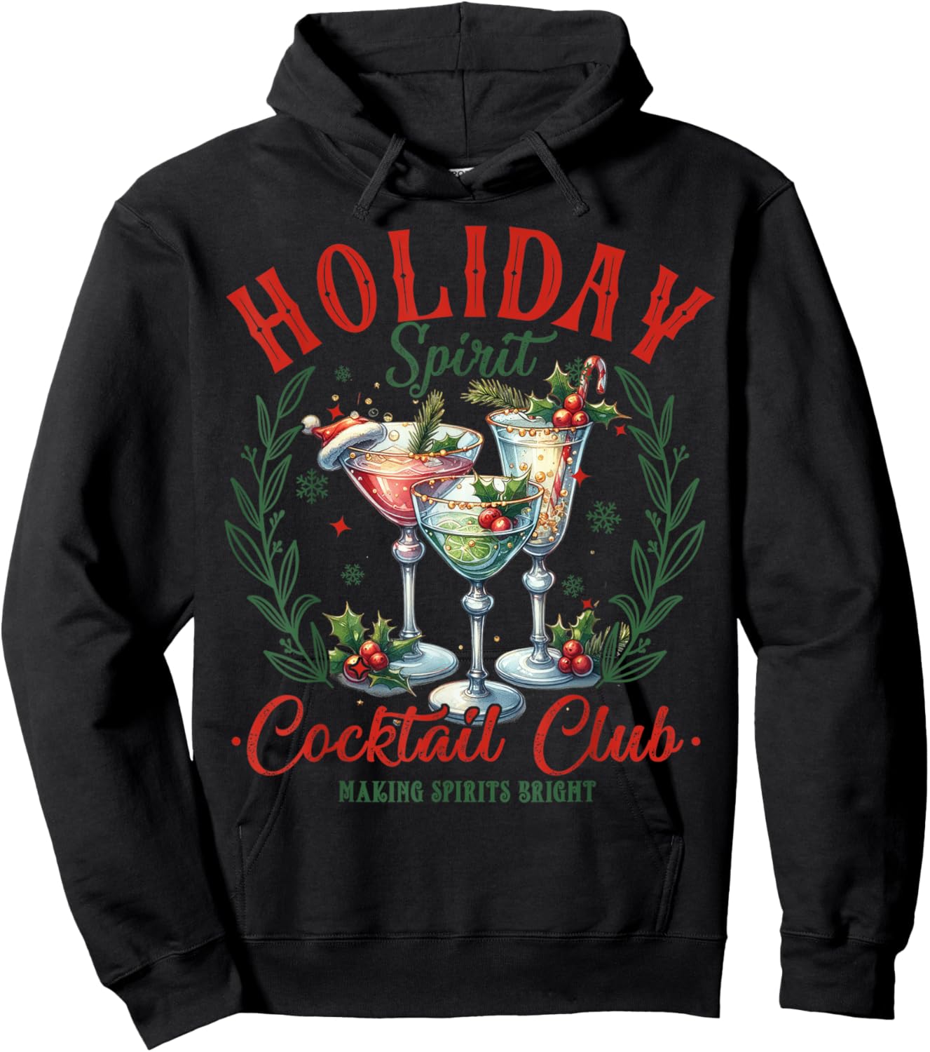 Funny Christmas Party Holiday Spirit Cocktail Club Pajamas Hoodie - Hoodie | Black