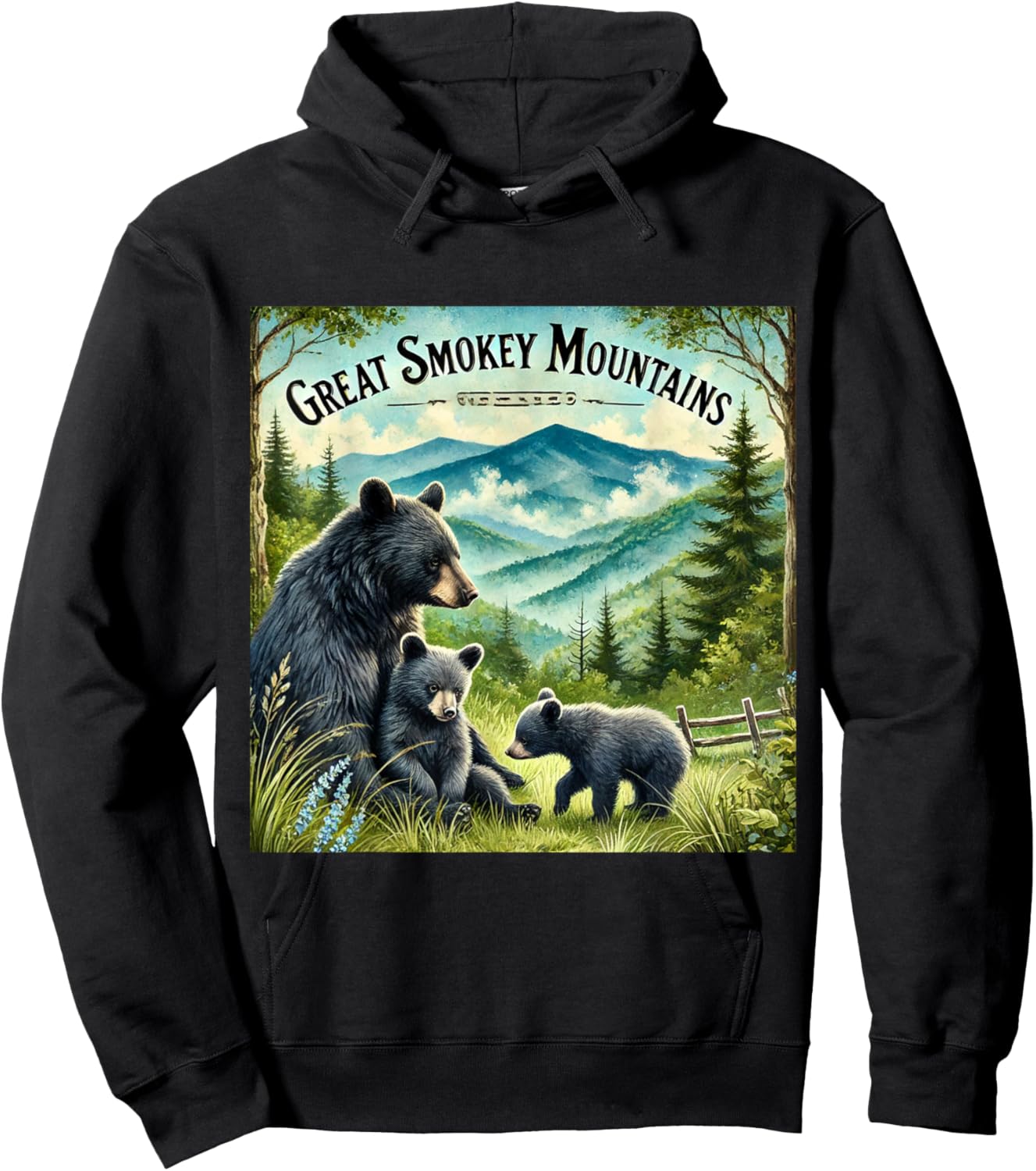 Great Smokey Mountains Black Bear Mother and Cub Hoodie - Hoodie | Black