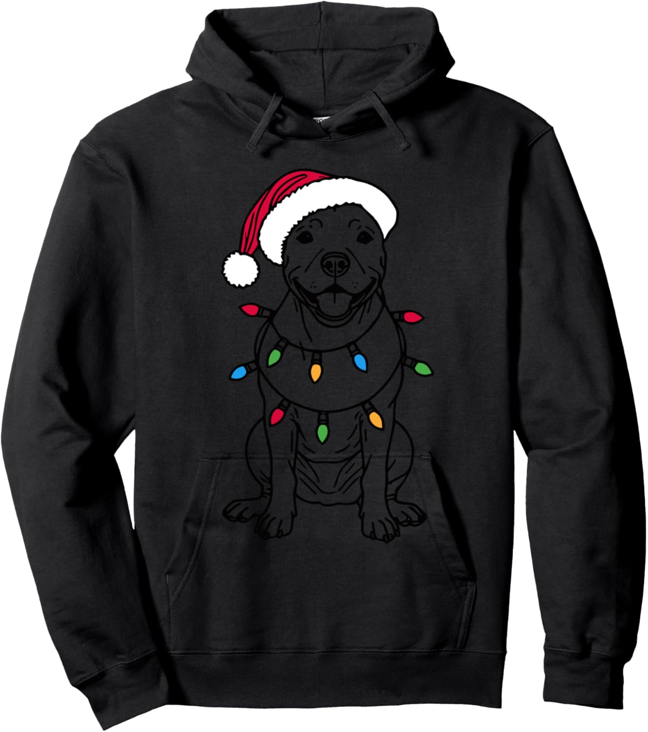 Funny Santa Pitbull Christmas Lights Pitbull Dog Lover Xmas Hoodie - Hoodie | Black