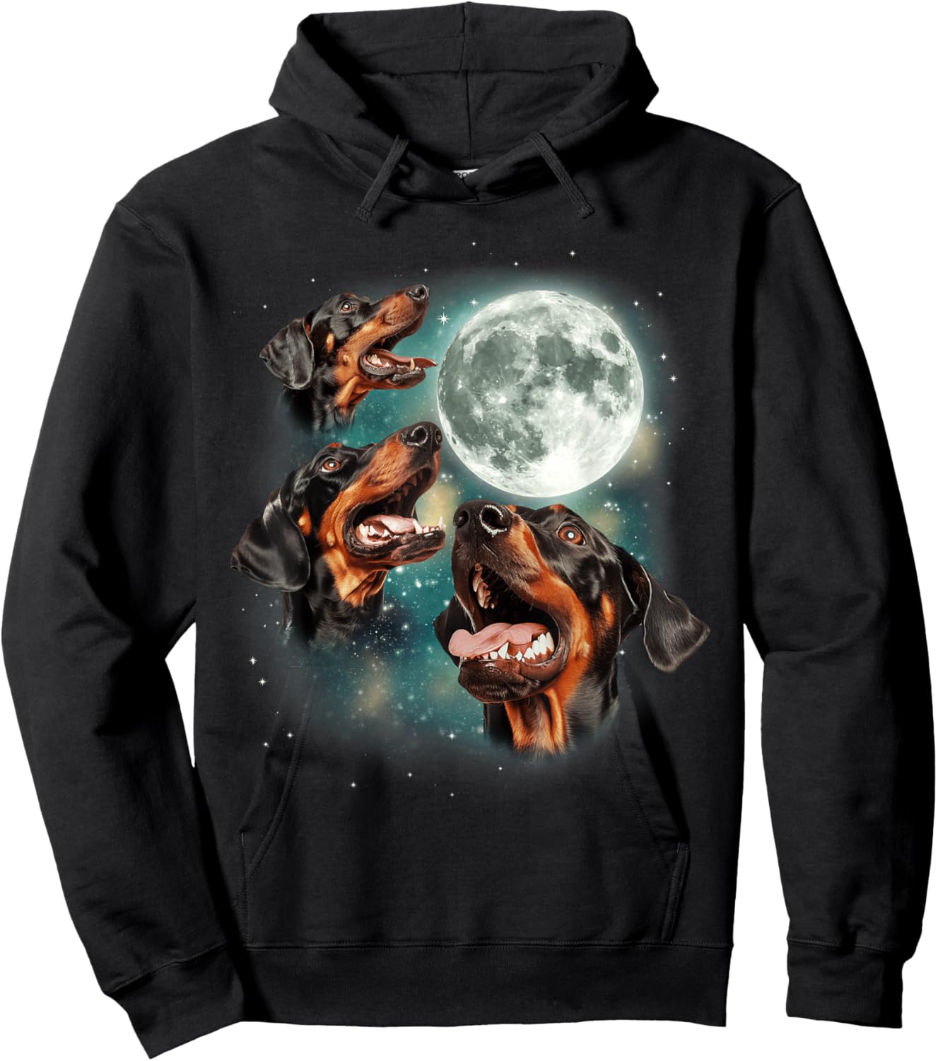 Three Doberman Pinscher Moon | 3 Dobies Howling Pet Canine Hoodie - Hoodie | Black