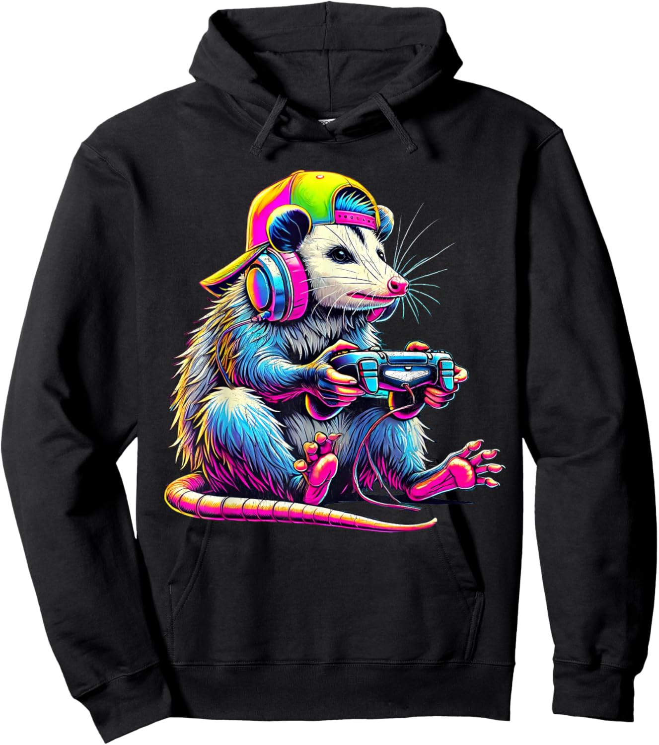 Funny Possum Gaming Kids Men Gamer Retro Opossum Video Games Hoodie - Hoodie | Black