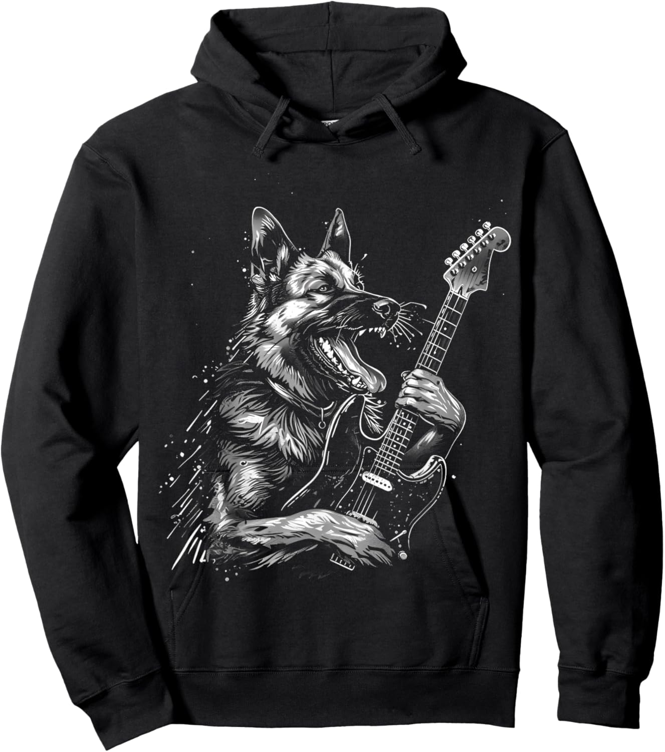 German Shepherd Dog Playing Electric Guitar Rock Dog Dad Hoodie - Hoodie | Black