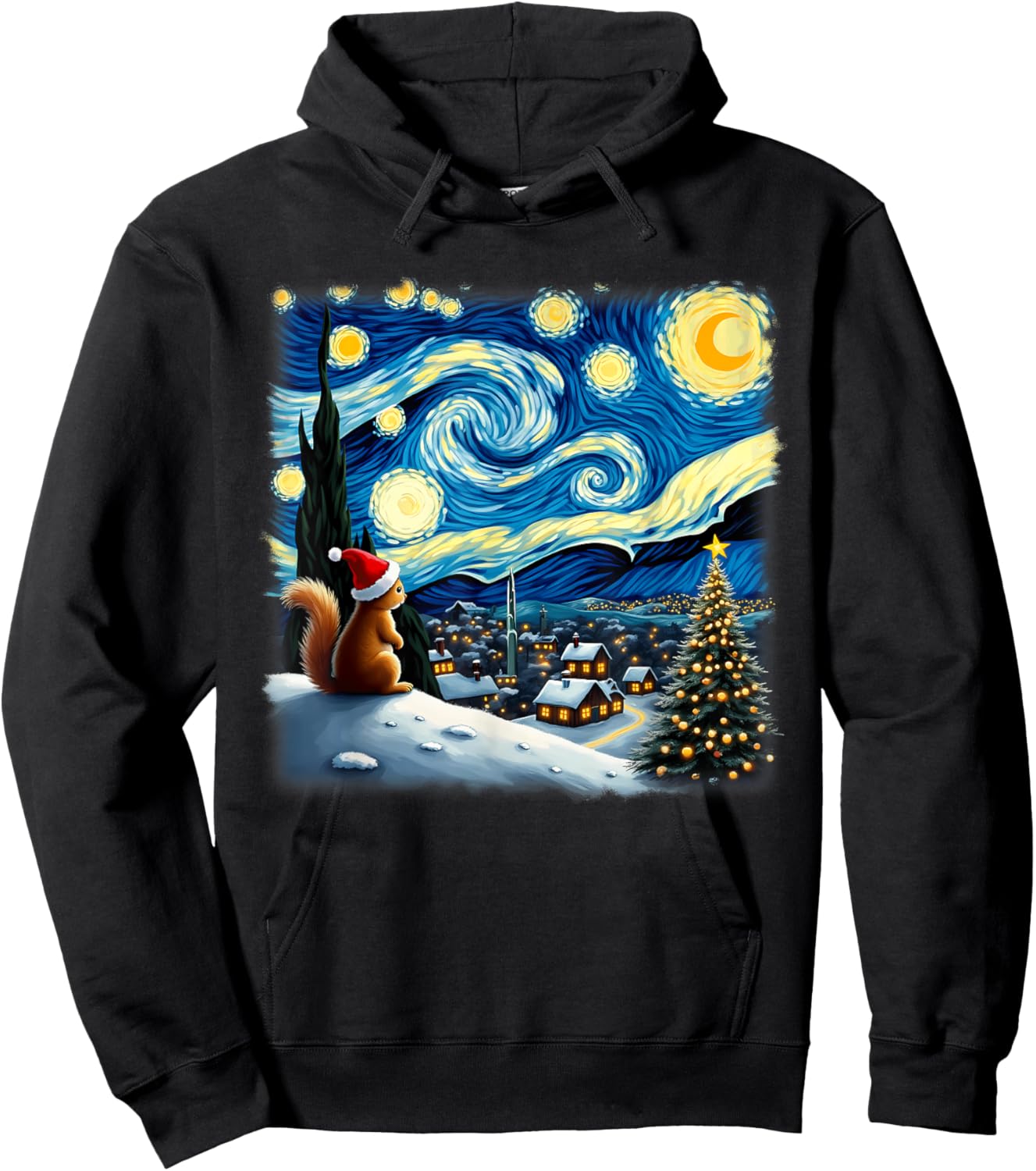 Christmas Squirrel Starry Night Hoodie - Hoodie | Black