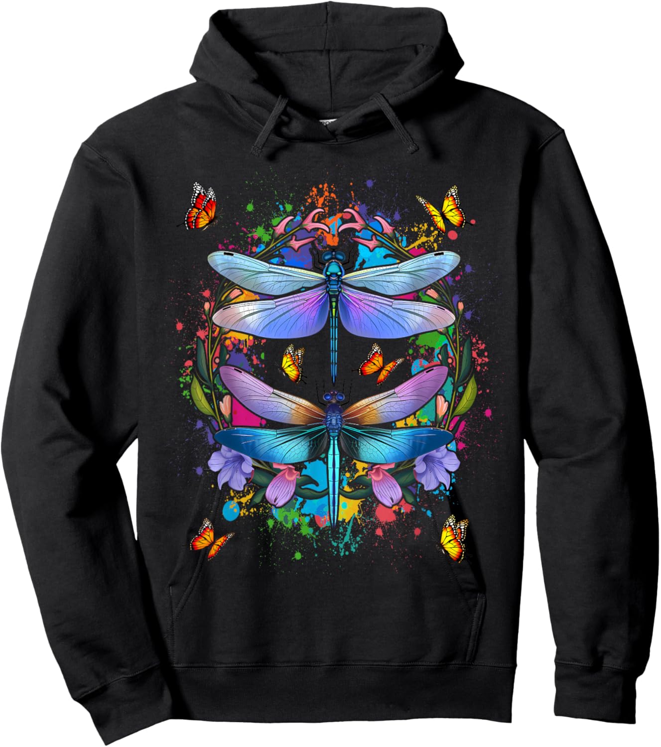 Dragonfly Chakra Color Flower Dragonflies Hoodie - Hoodie | Black