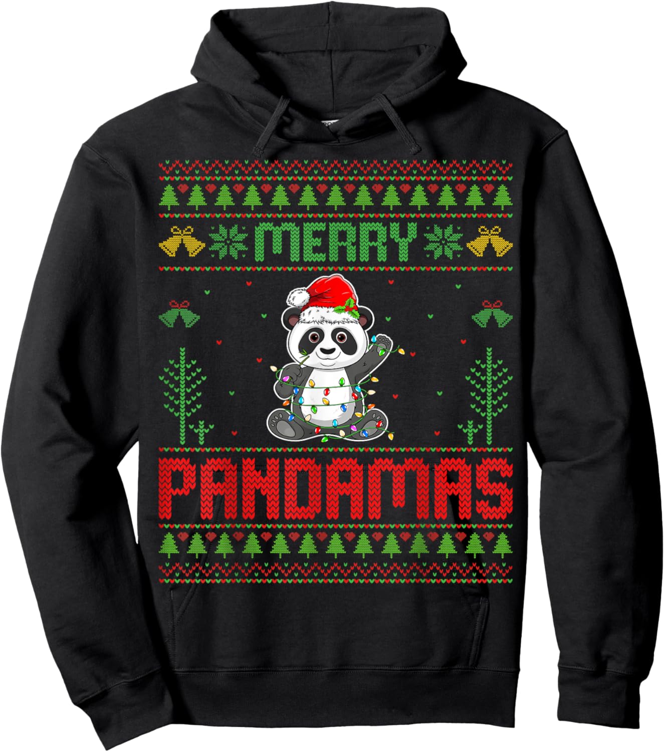 Merry Pandamas Cute Panda Santa Hat Ugly Christmas Hoodie - Hoodie | Black