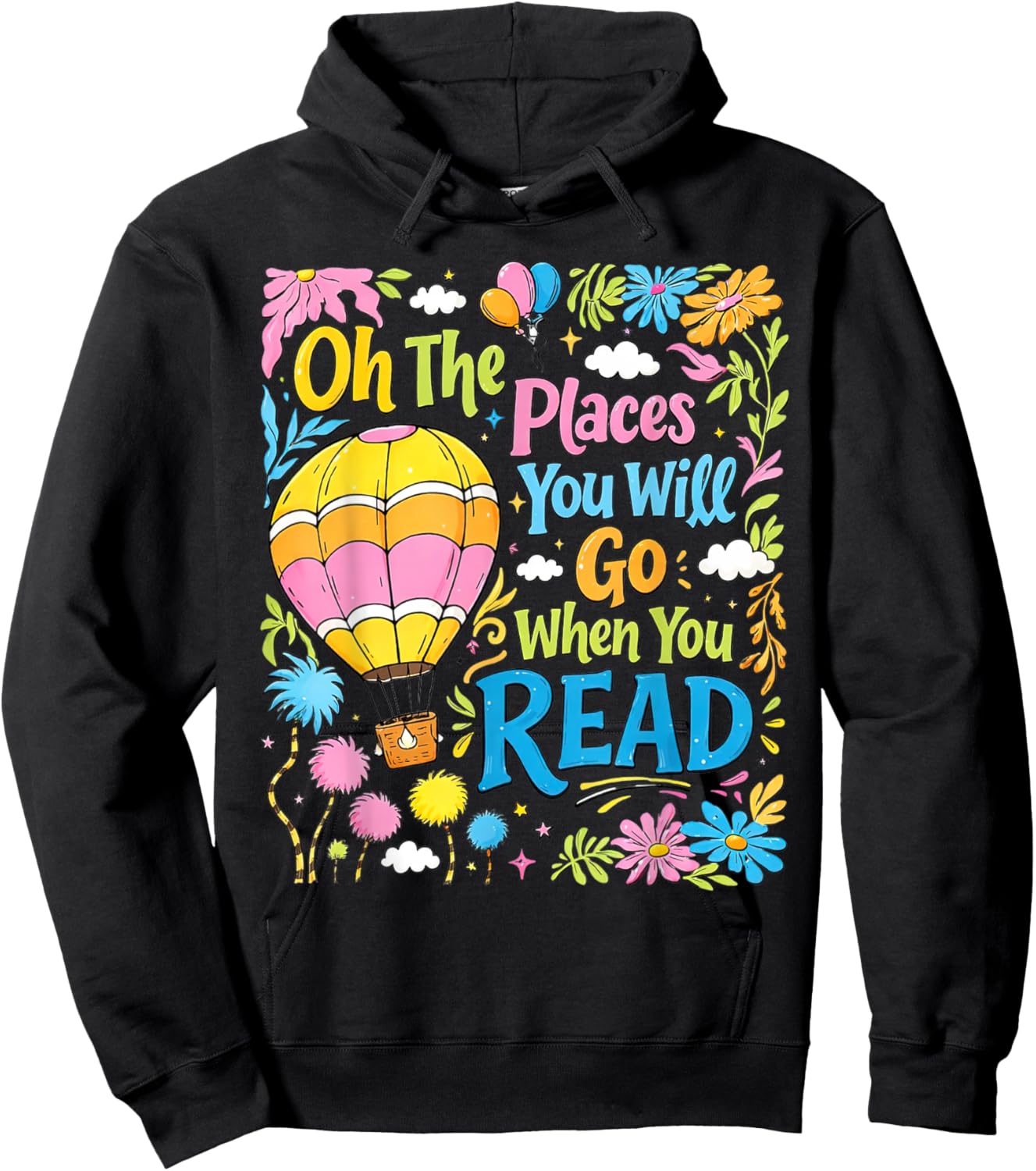 Boho Flowers Oh ThePlaces You Will Go When You Read T-Shirt Hoodie - Hoodie | Black