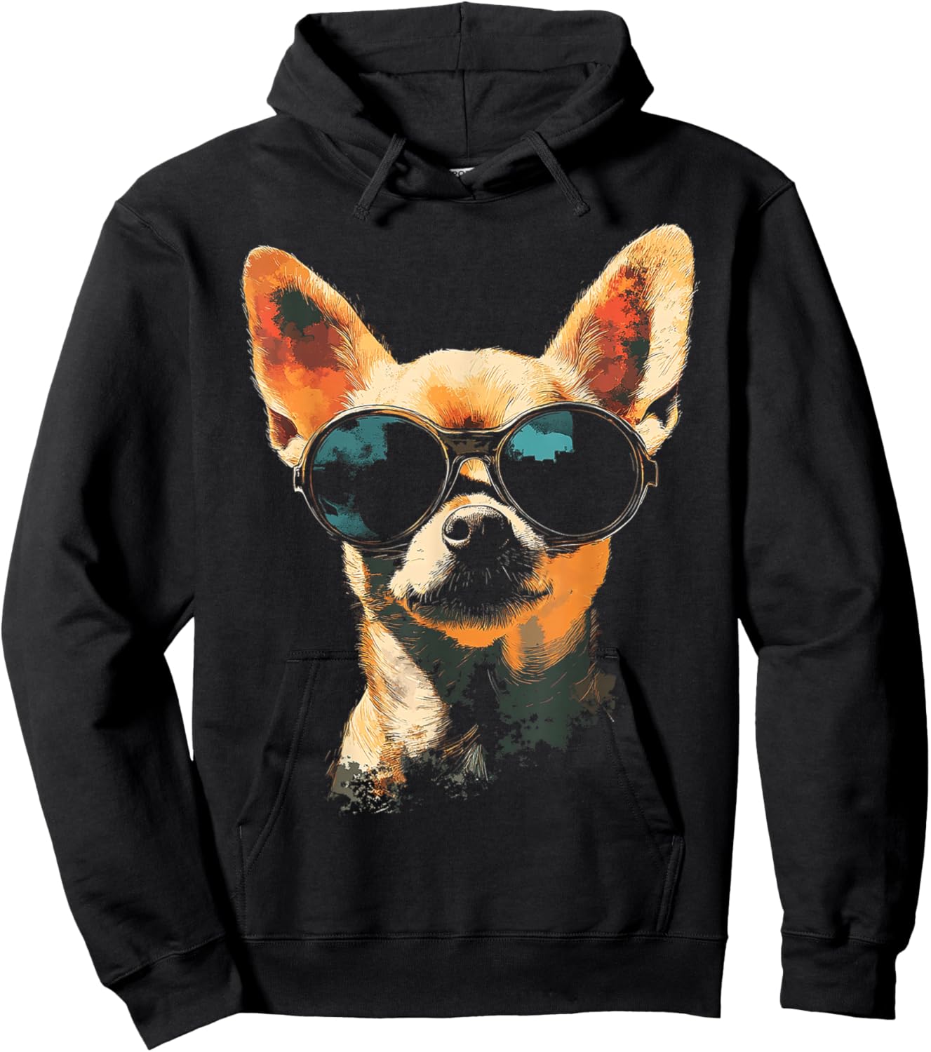Chihuahua Dog Motif Pet Artwork Sunglasses Chihuahua Women Kids Hoodie - Hoodie | Black