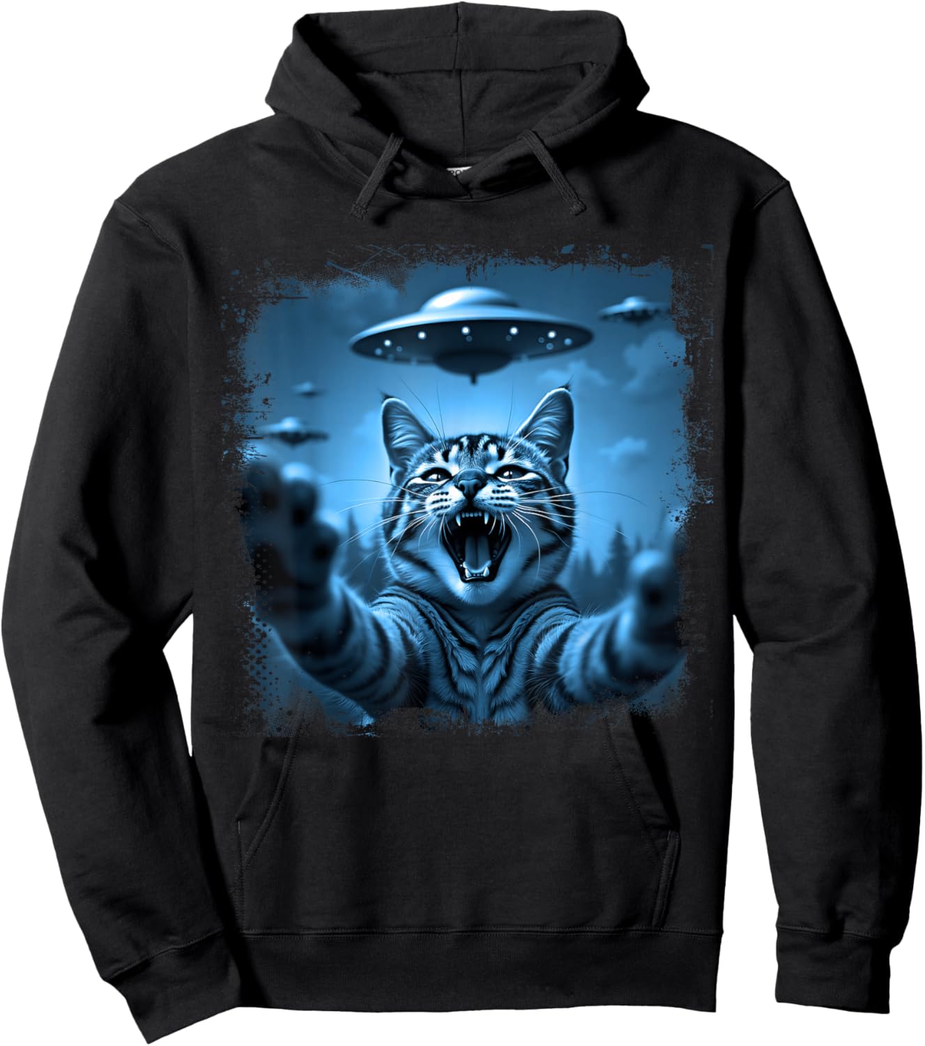 Funny Cat Selfie with UFOs Funny Cats Alien Design Hoodie - Hoodie | Black