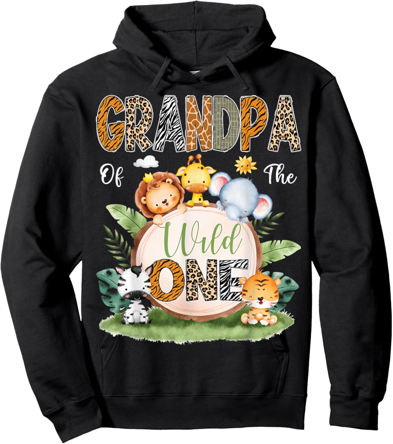 Grandpa Of The Wild One 1St Birthday Kids Safari Jungle Hoodie - Hoodie | Black