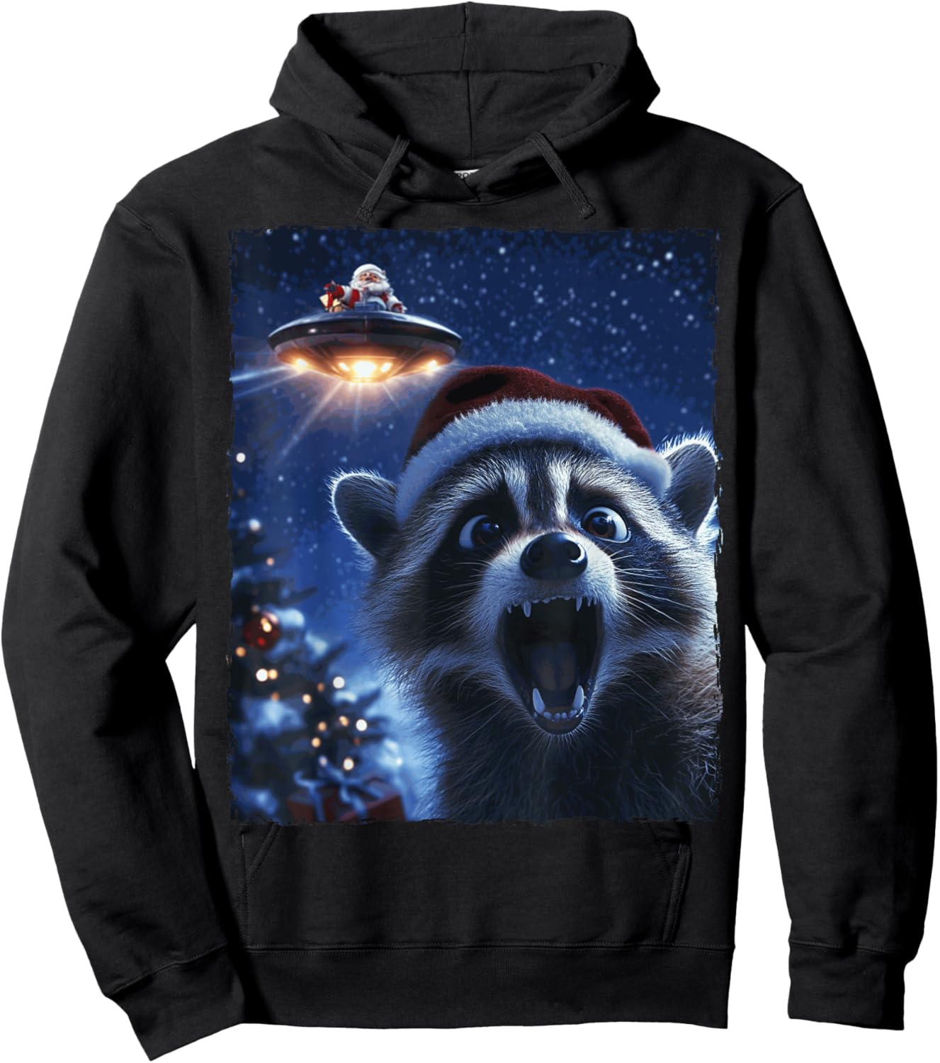 Funny Raccoon Selfie Santa Ufo Xmas Christmas Hoodie - Hoodie | Black