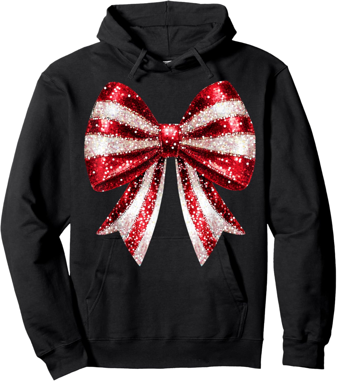 Cute Coquette Bow Christmas Candy Cane Xmas Women Kids Girls Hoodie - Hoodie | Black