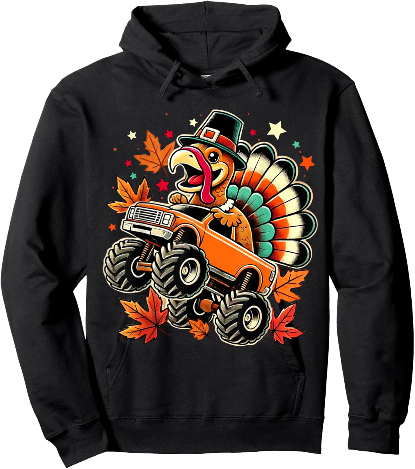 Funny Turkey Driving Monster Truck Thanksgiving Boys Toddler Hoodie - Hoodie | Black