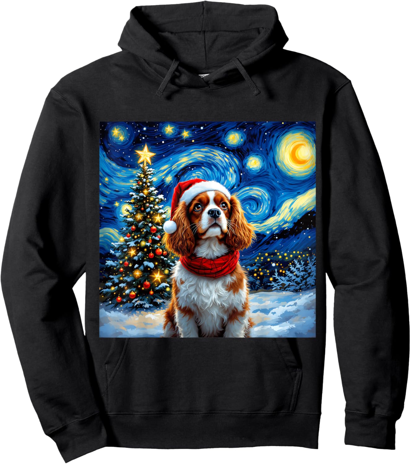 Cavalier King Charles Spaniel Starry Night Christmas Holiday Hoodie - Hoodie | Black
